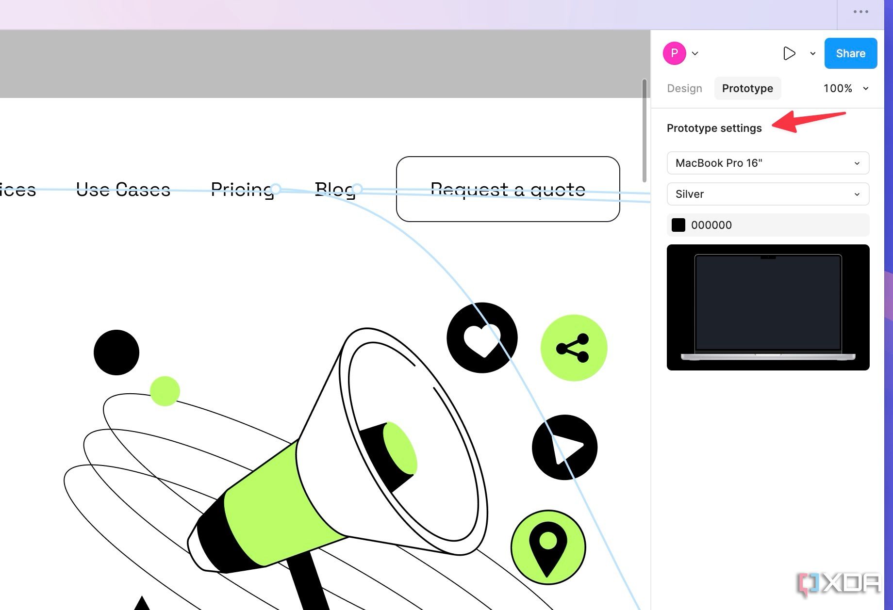 Configuración del prototipo en Figma