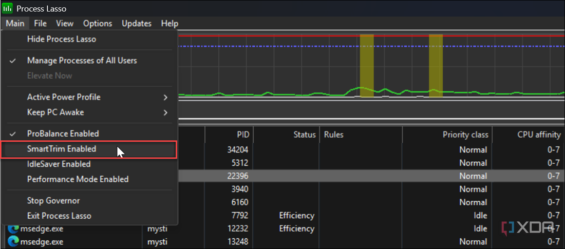 mostrando cómo habilitar SmartTrim en Process Lasso