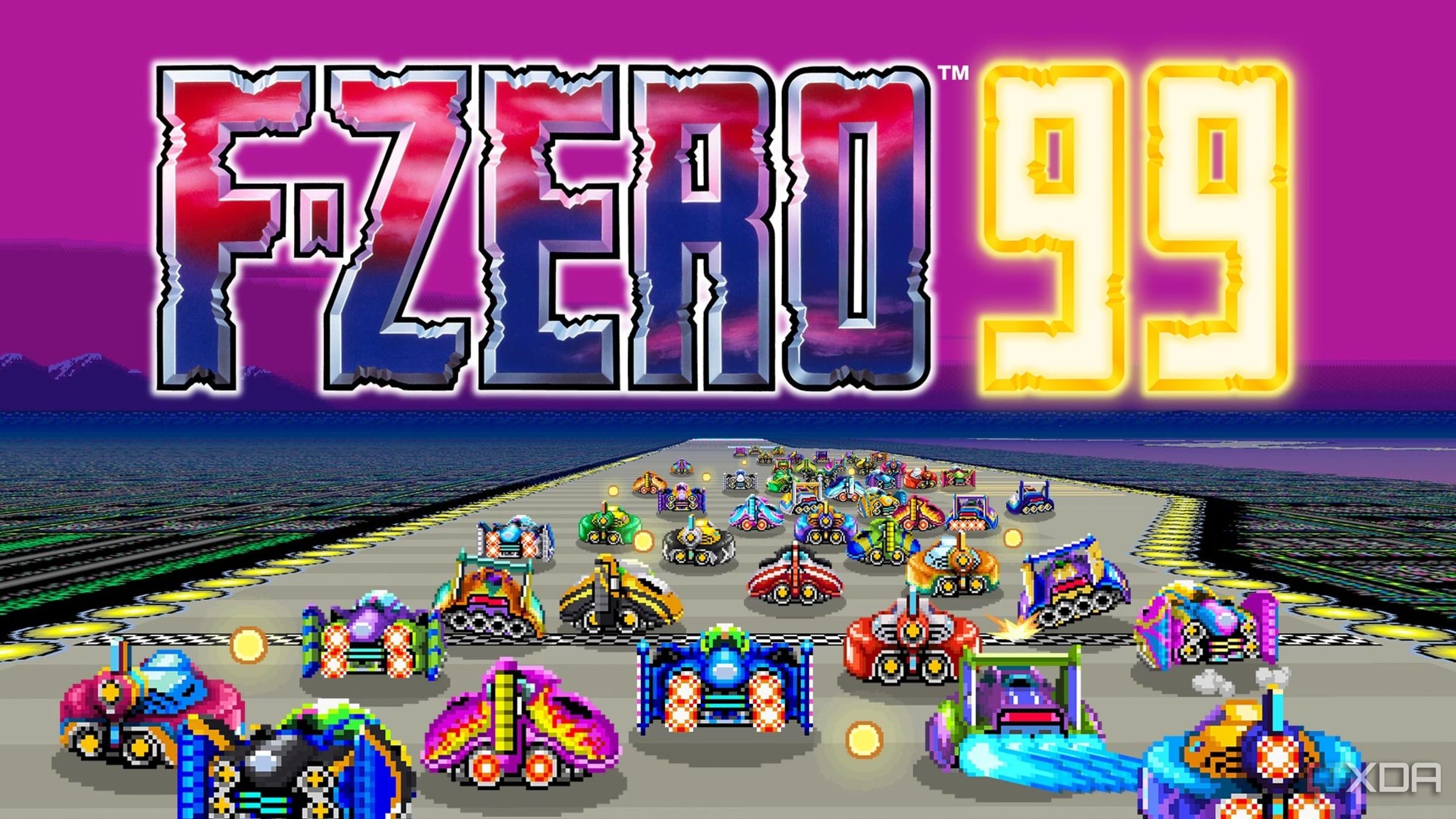 Text reading  F-Zero 99 with artwork representing the game underneath