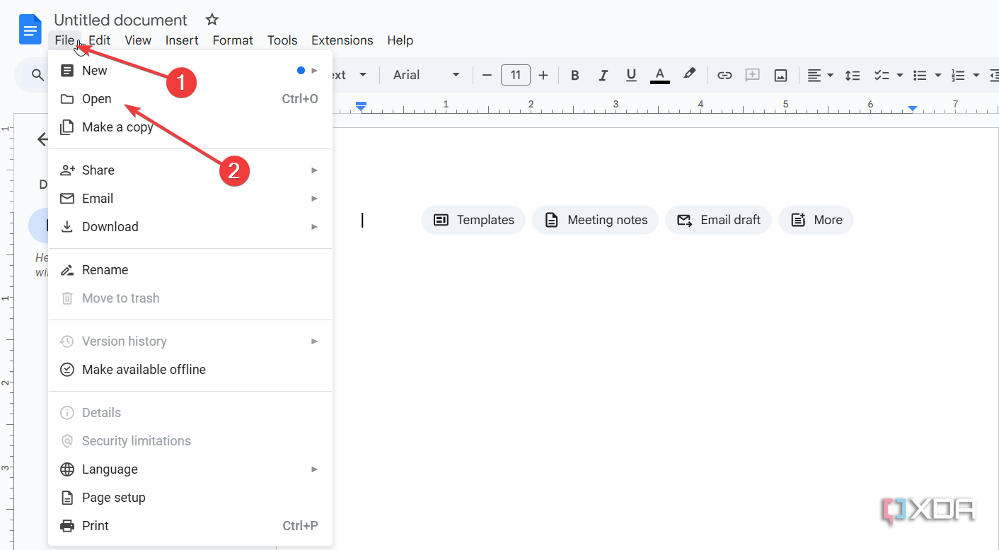 Opening a file from your PC on Google Docs