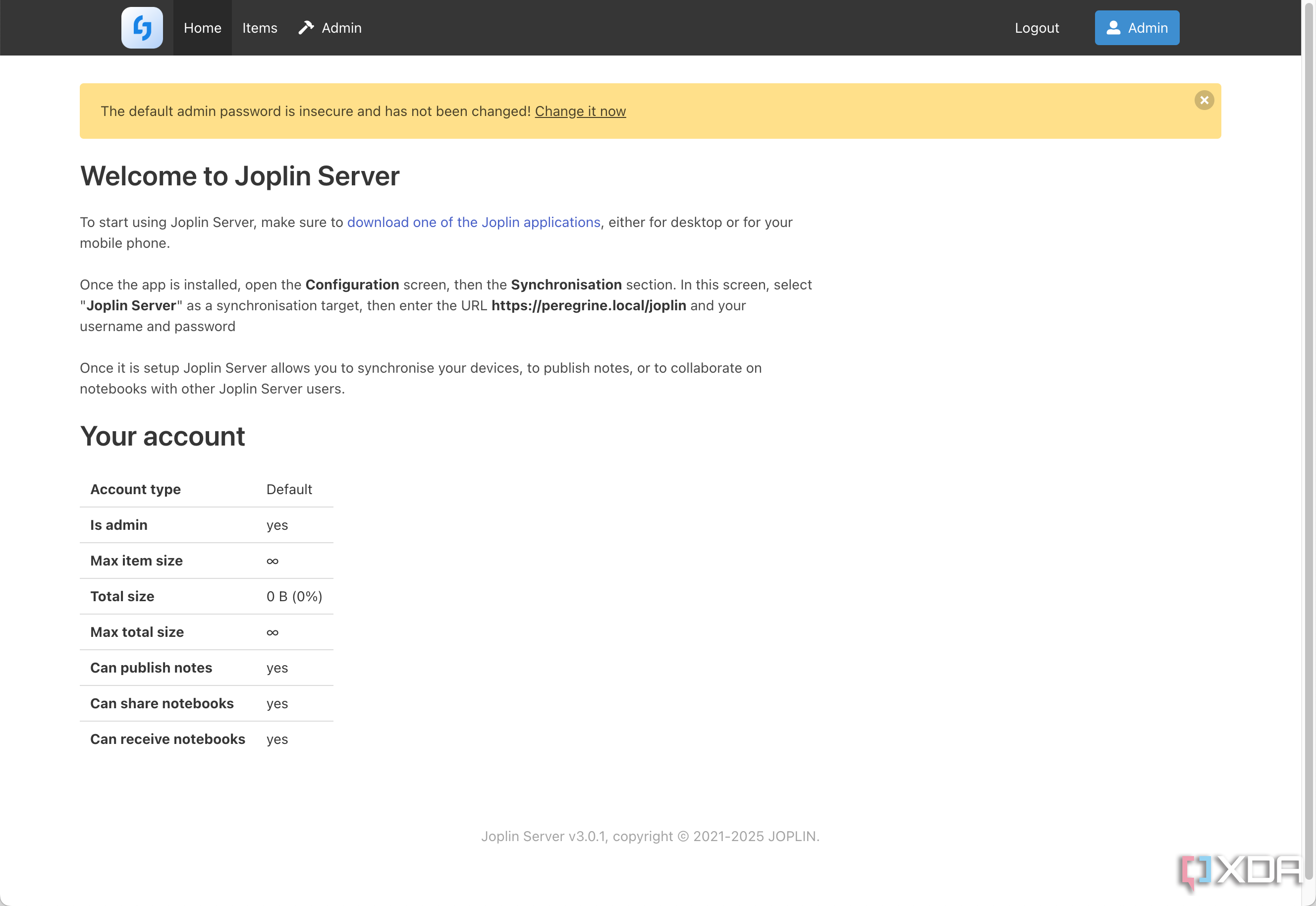 Interfaz web del servidor Joplin