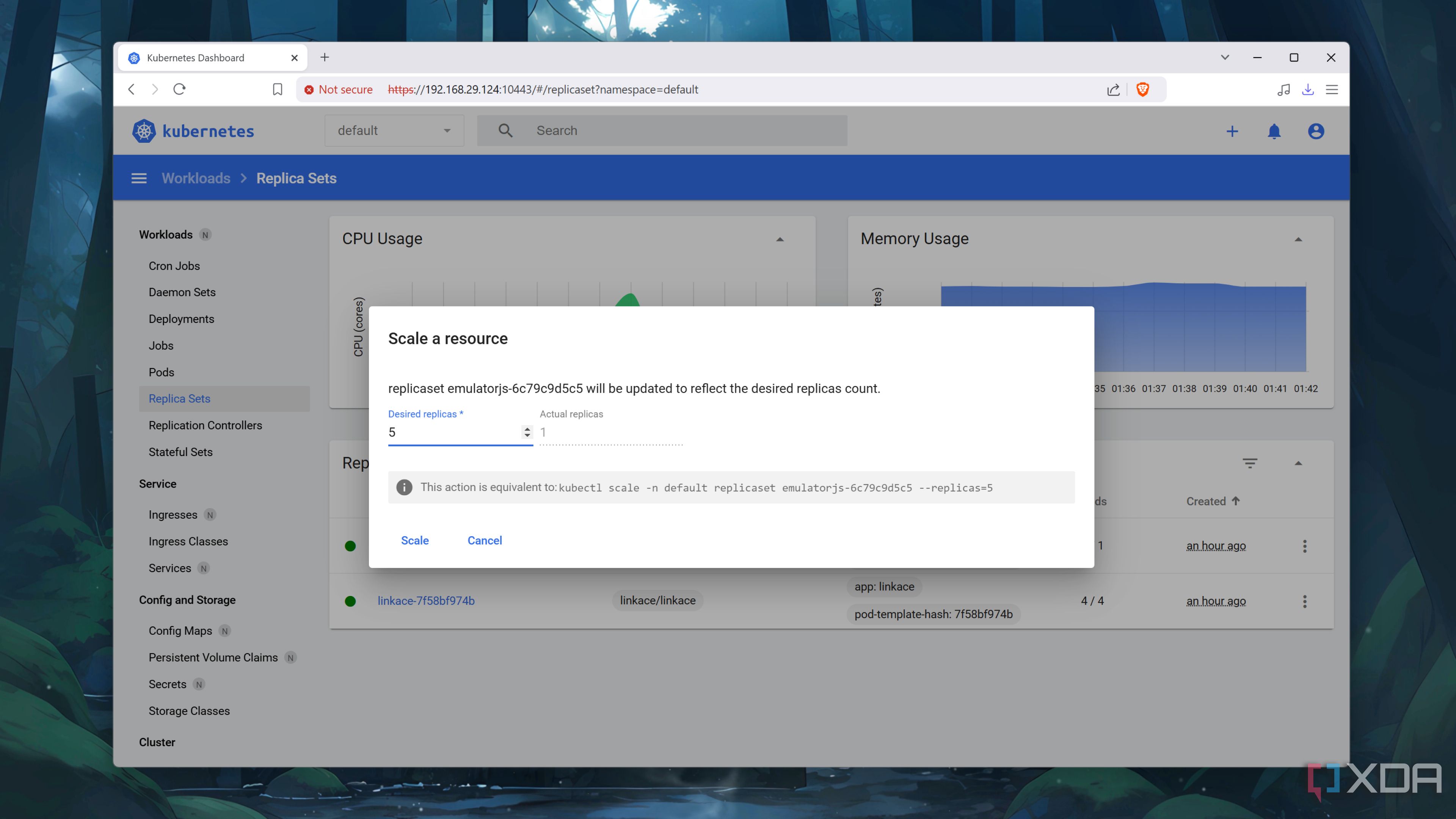 Scaling a pod in the Kubernetes web UI