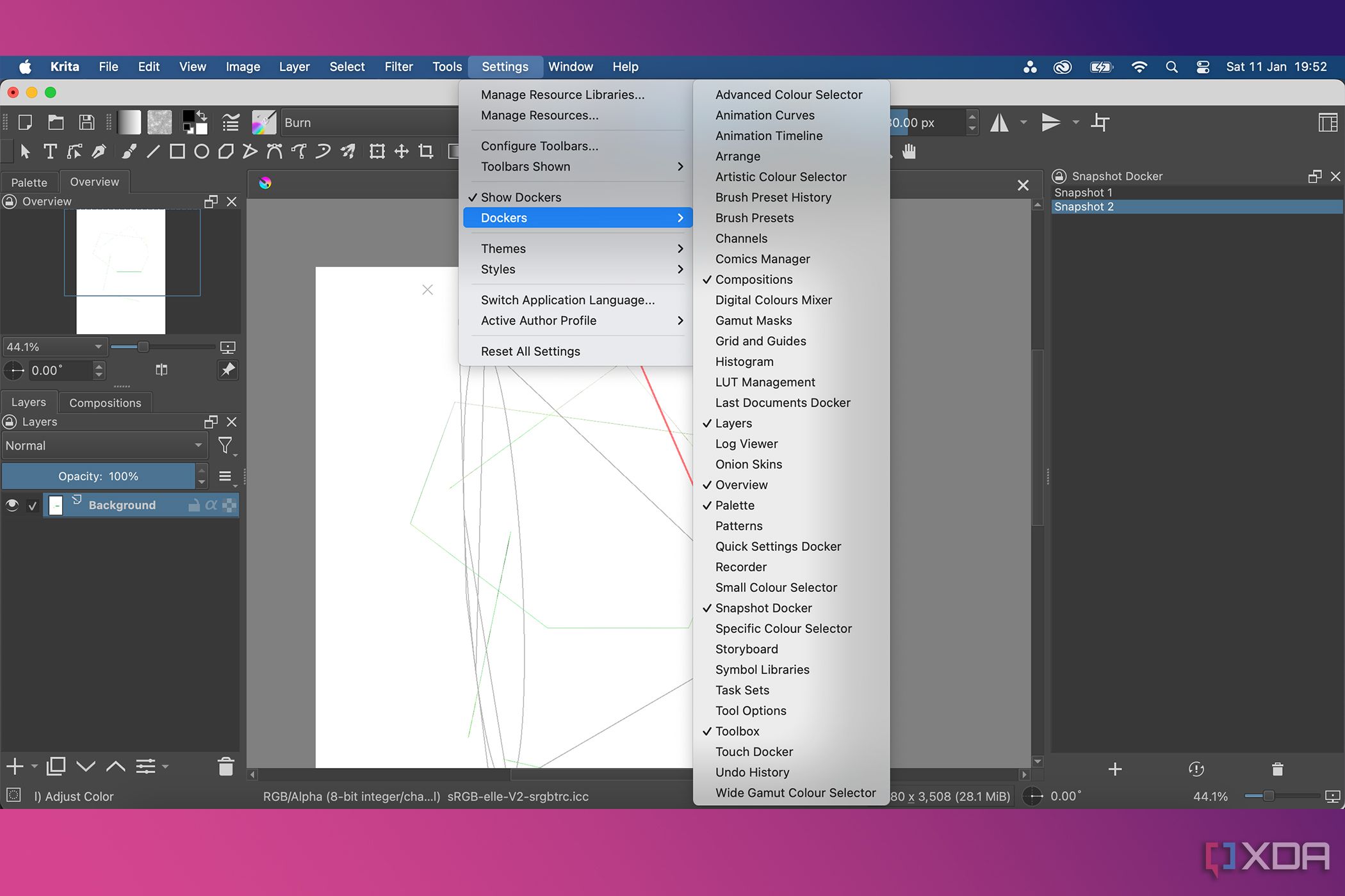 Menú de configuración de Docker de Krita