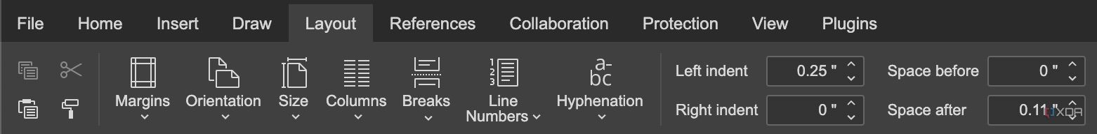 Layout and indentation on OnlyOffice