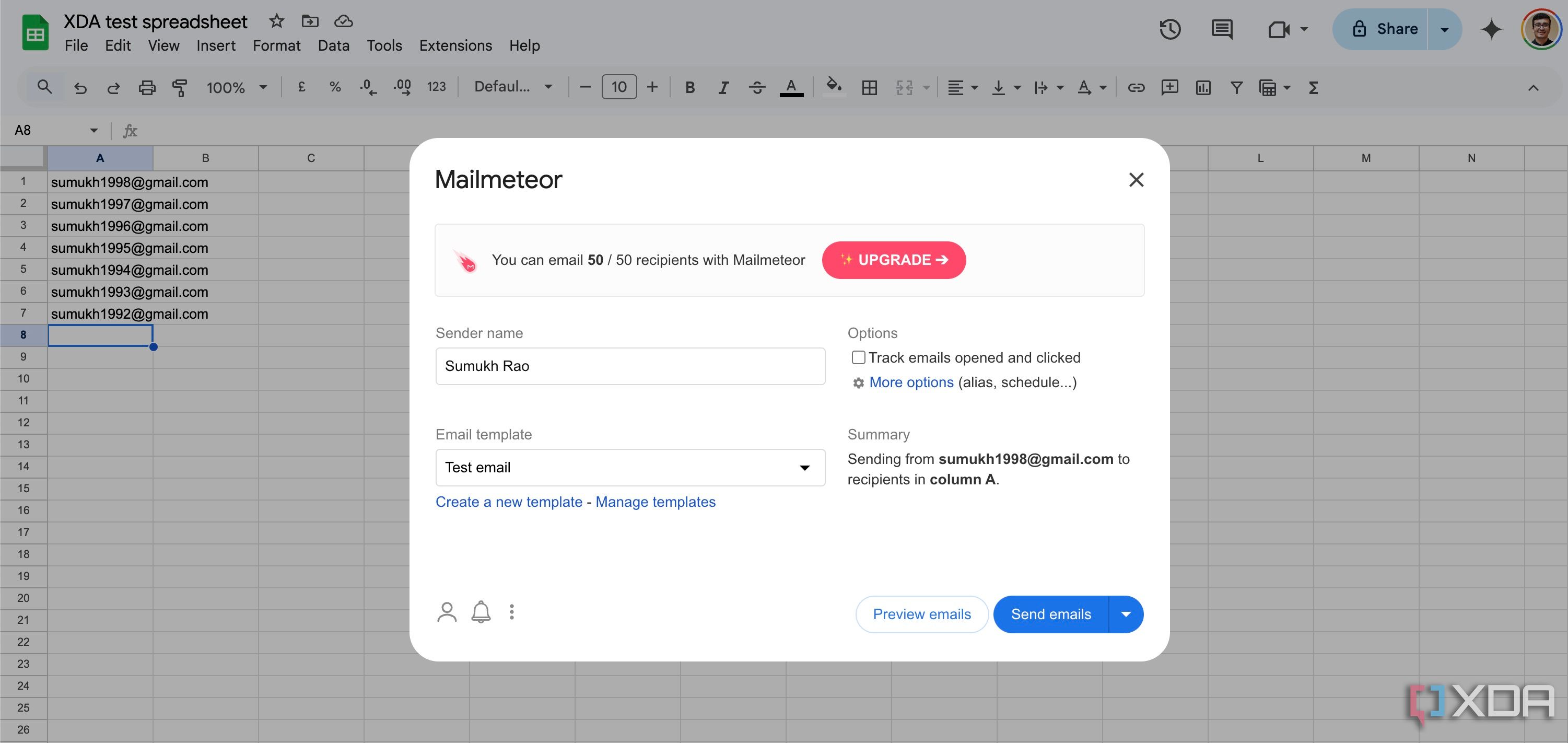 Mailmeteor add-on for Sheets