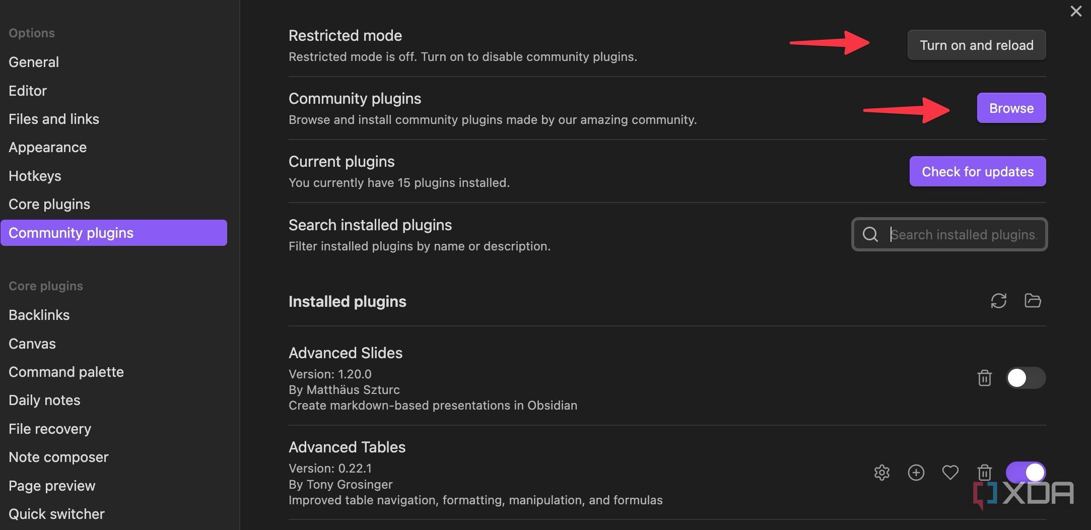 disable restricted mode in Obsidian