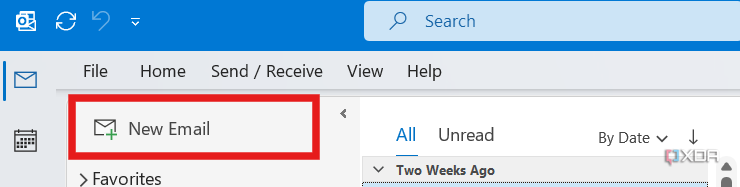 Botón Nuevo correo de Outlook Classic resaltado con un cuadro rojo.