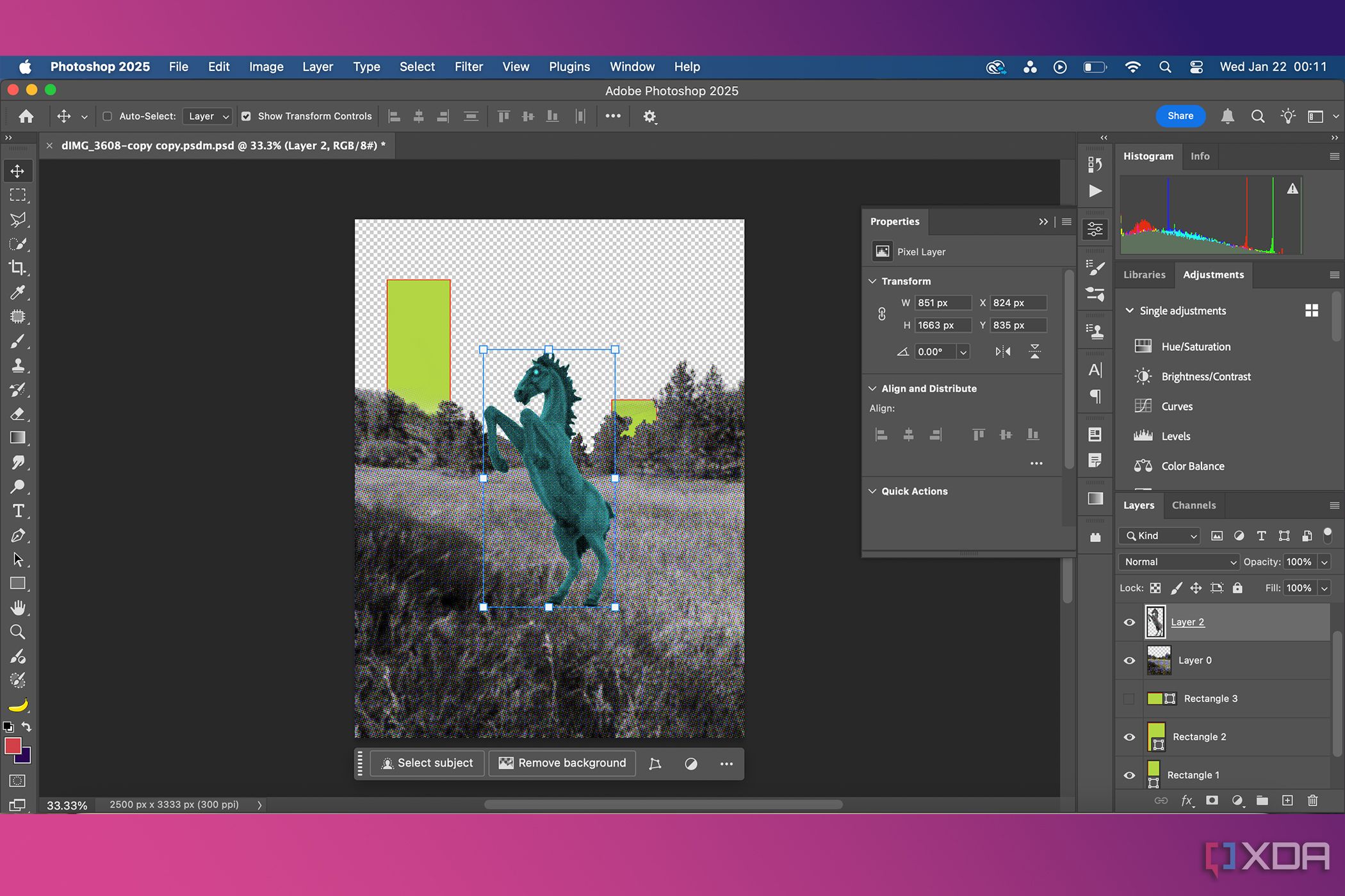 Interfaz de Photoshop con panel de propiedades