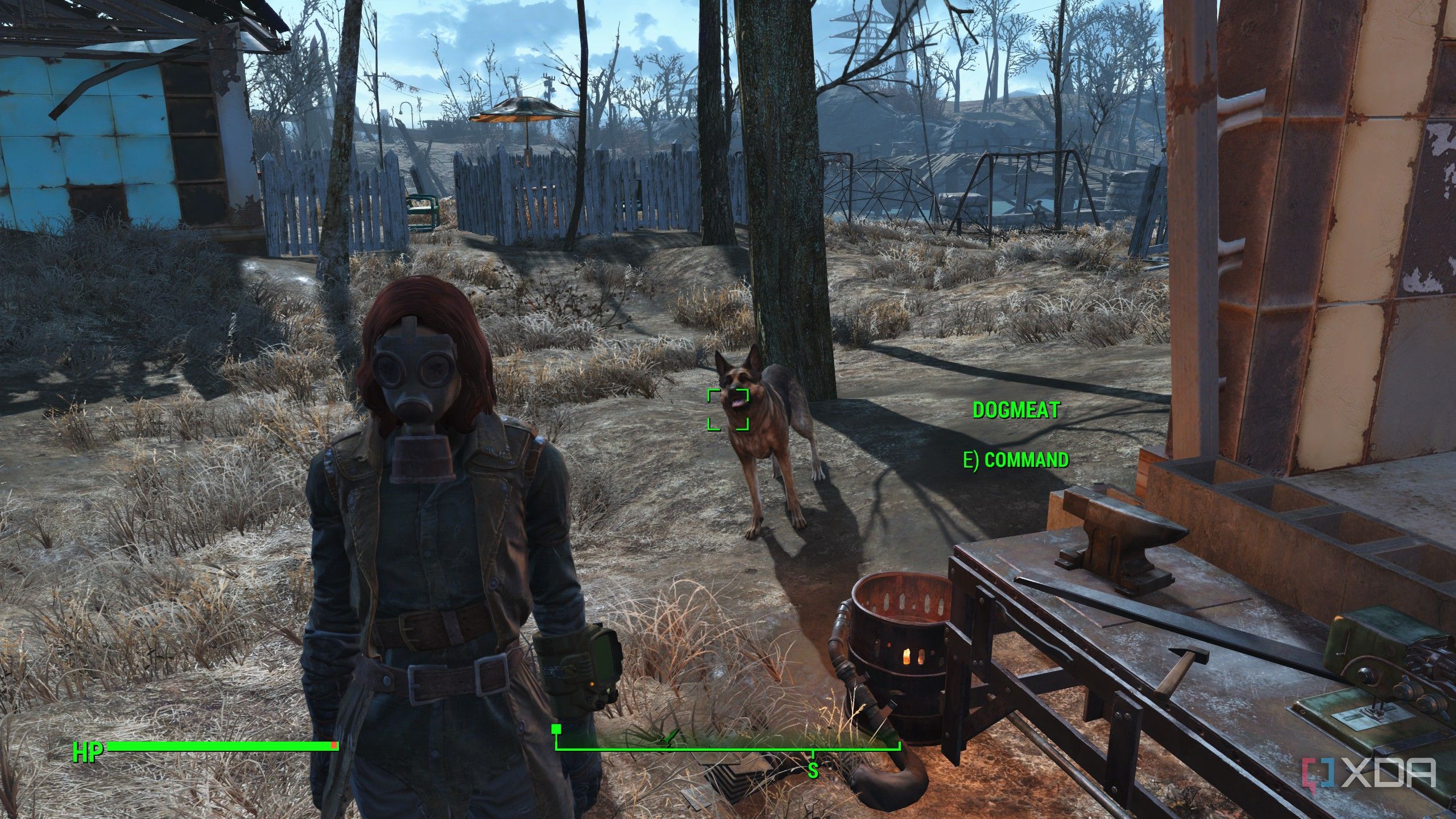 a player character with the dog companion in fallout 4