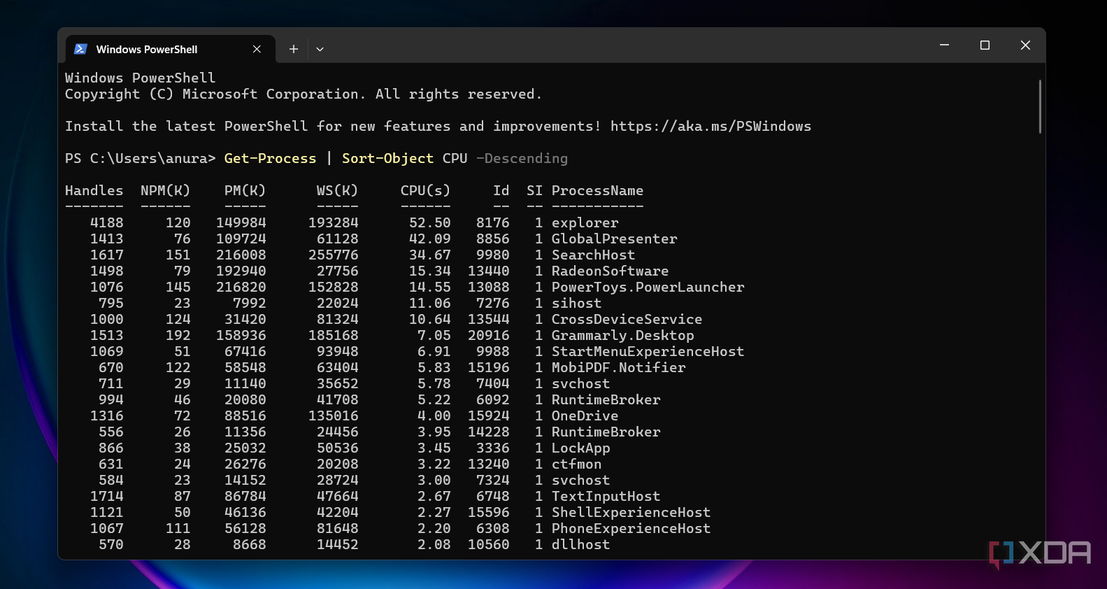 Rendimiento del sistema en PowerShell