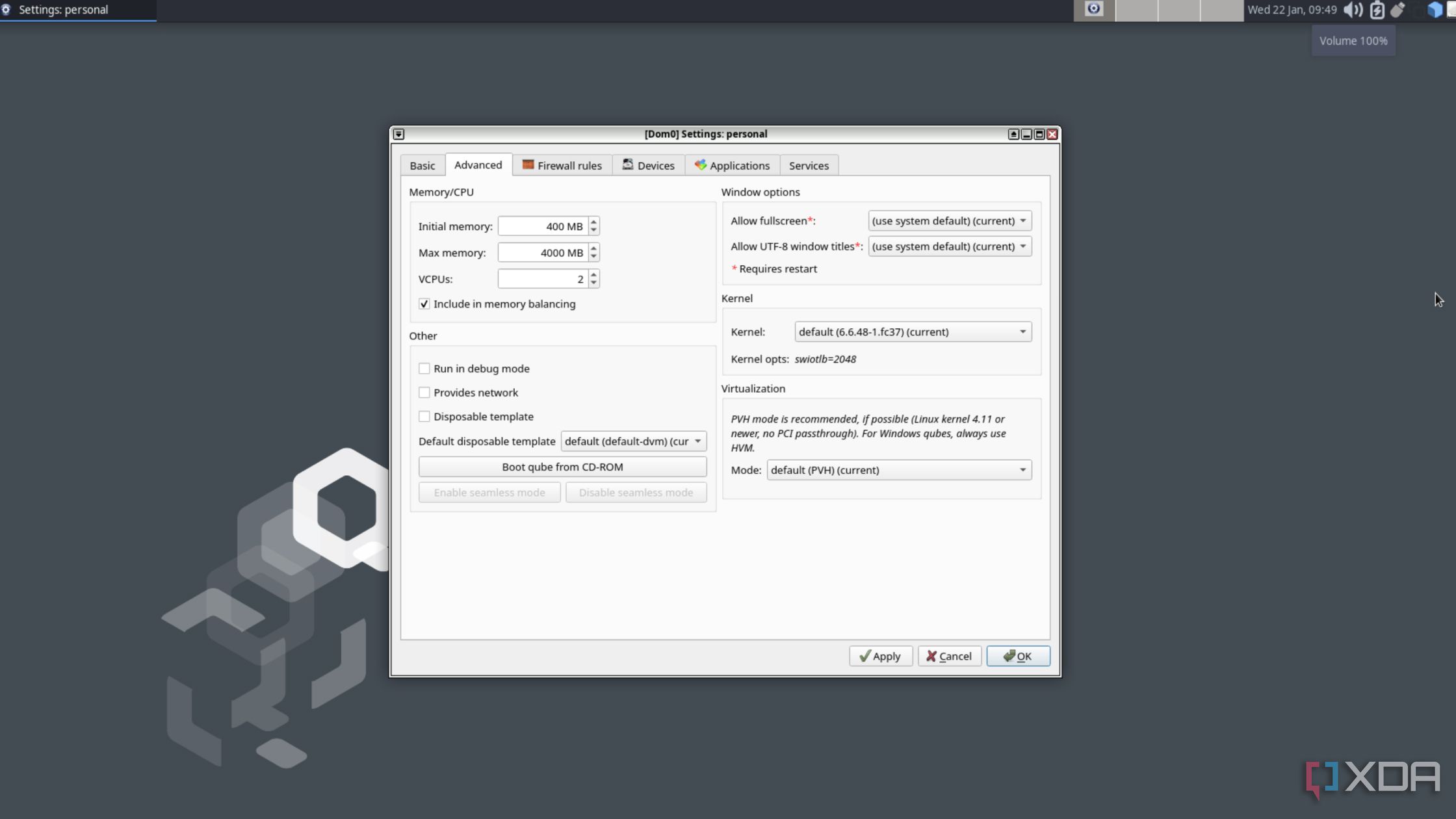 La configuración de Qubes en Qubes OS