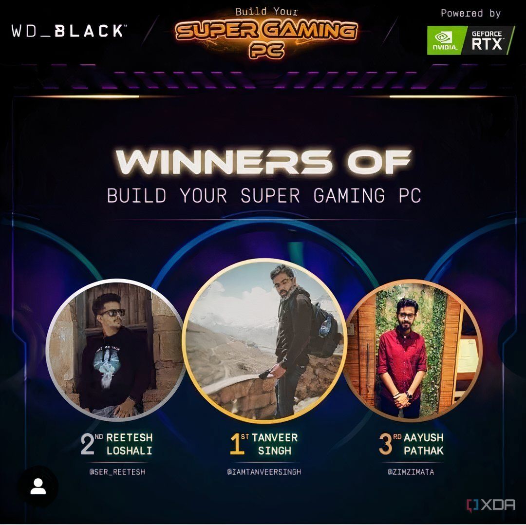 Publicación de Instagram de WD que anuncia los ganadores del concurso Build Your Super Gaming PC