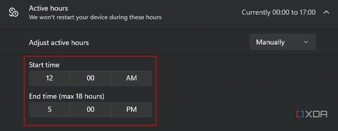 Set active hours for restart