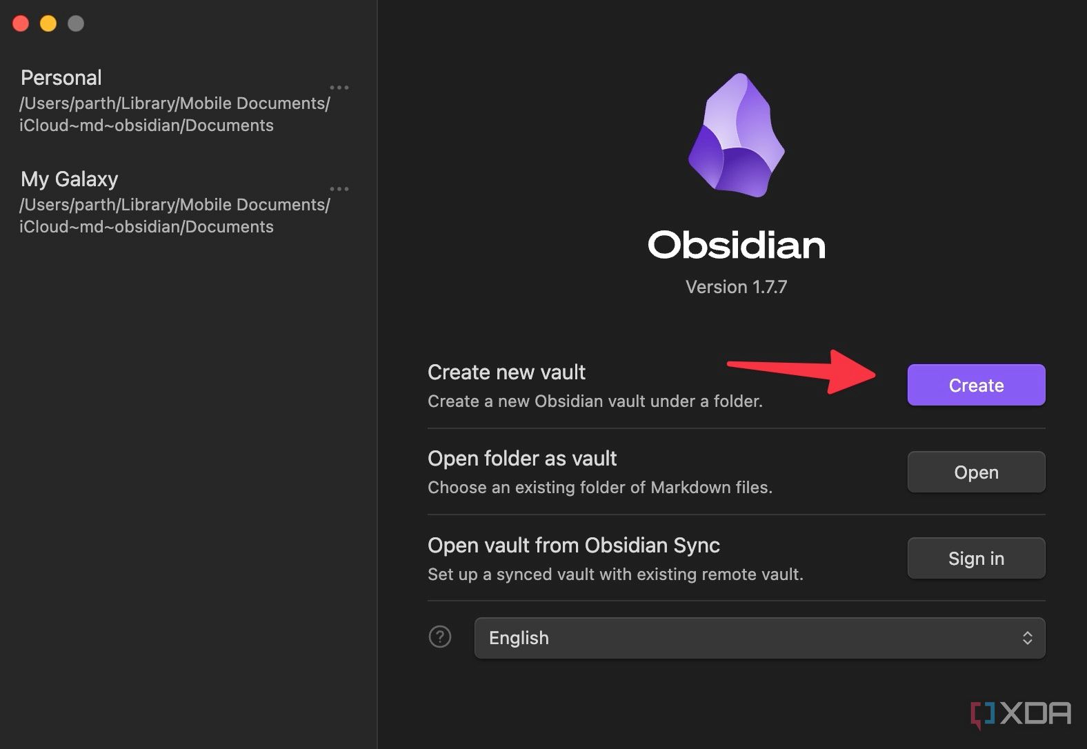 Crea una nueva bóveda en Obsidian