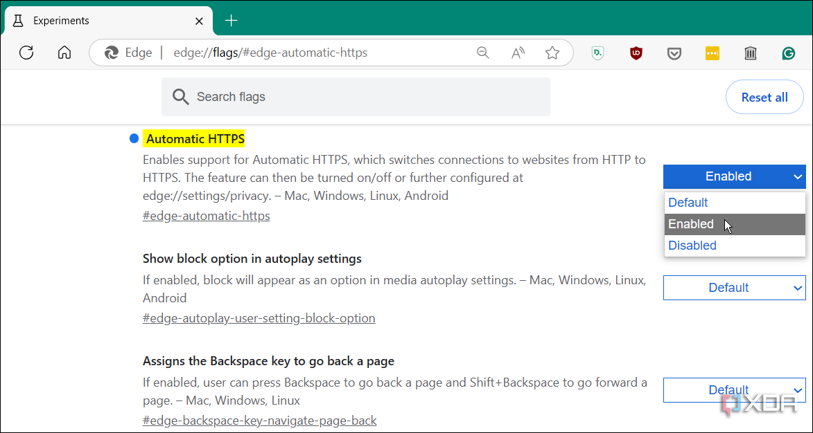 Muestra HTTPS automático en Microsoft Edge en Windows