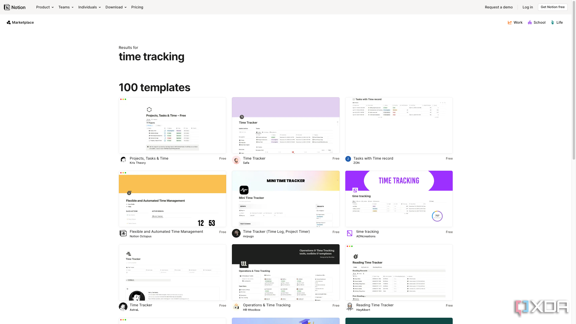 Plantillas de seguimiento del tiempo en el mercado de Notion