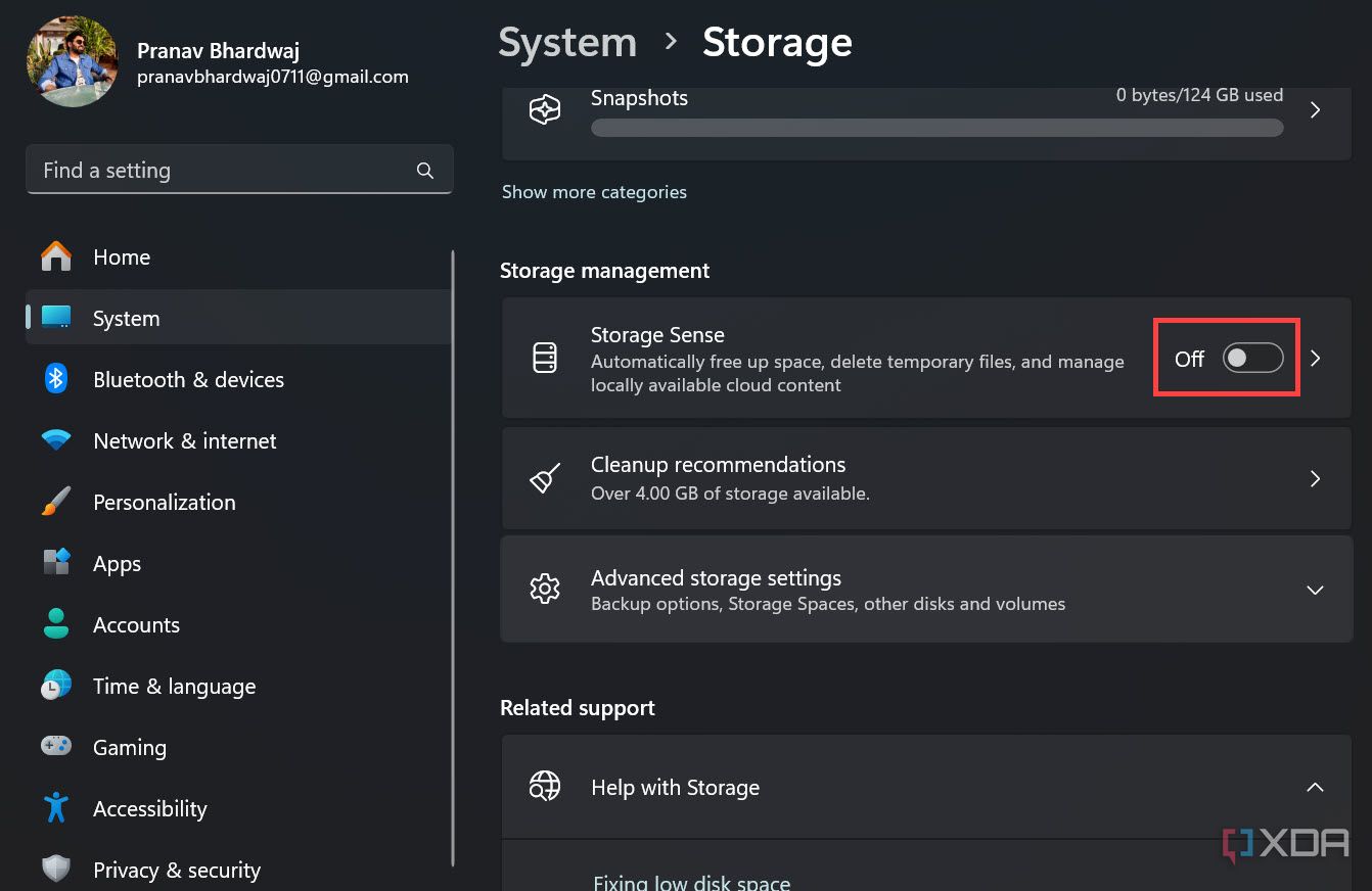 Turn on Storage Sense