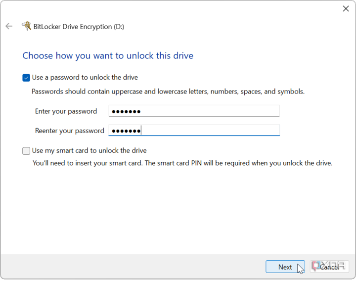 Configuración de la contraseña de BitLocker