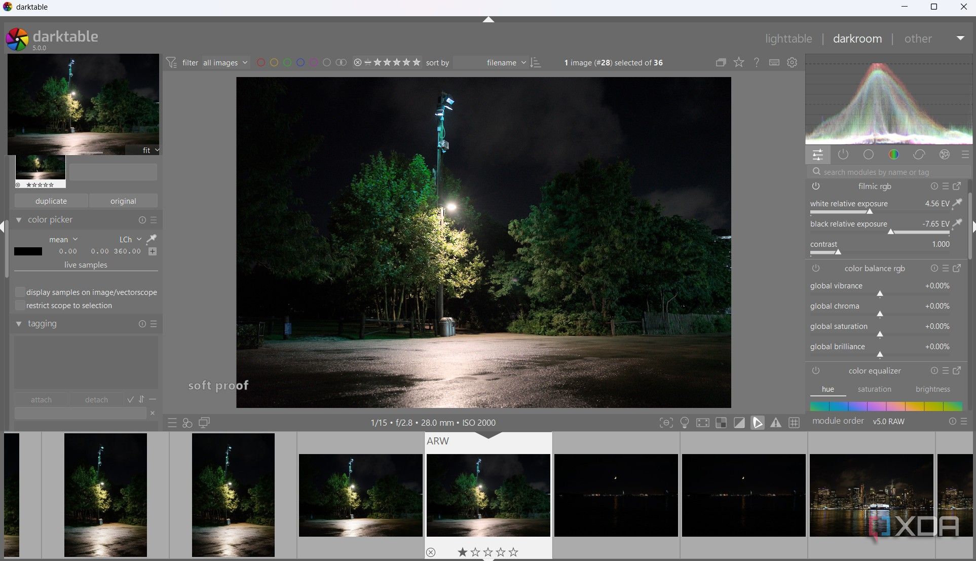 A screenshot of Darktable's darkroom module.