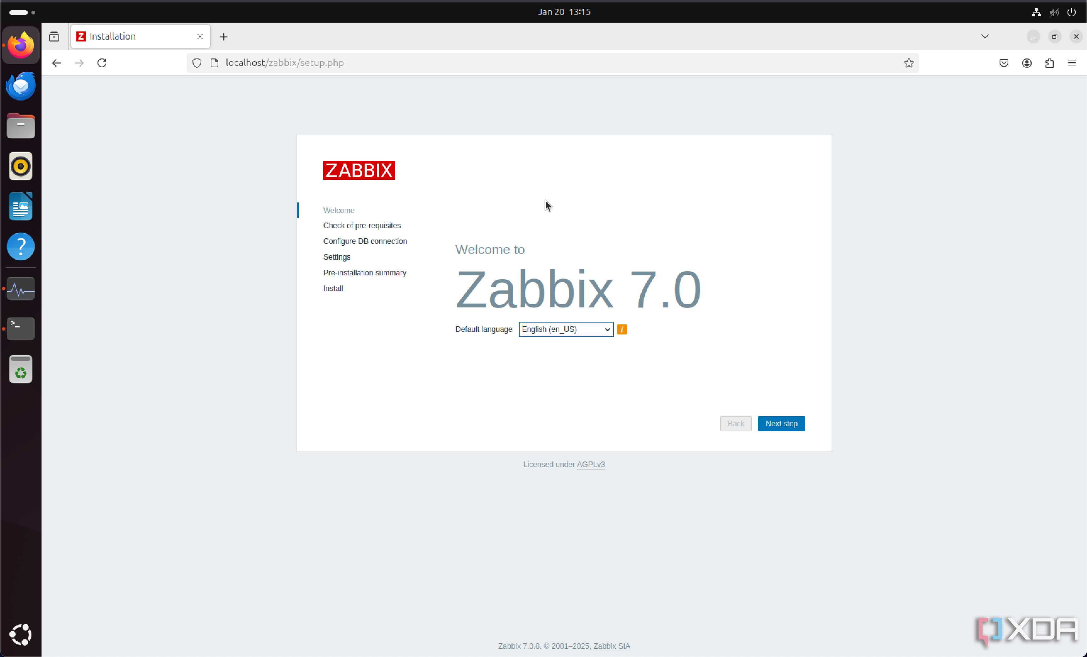 Instalador de la página de inicio de la interfaz de Zabbix