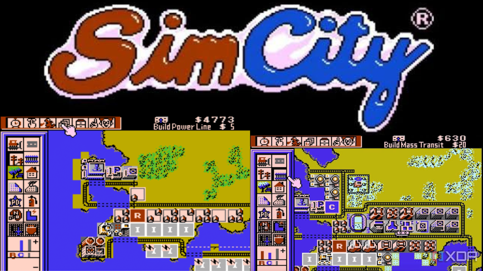 A collage of Sims City screenshots with the logo above it