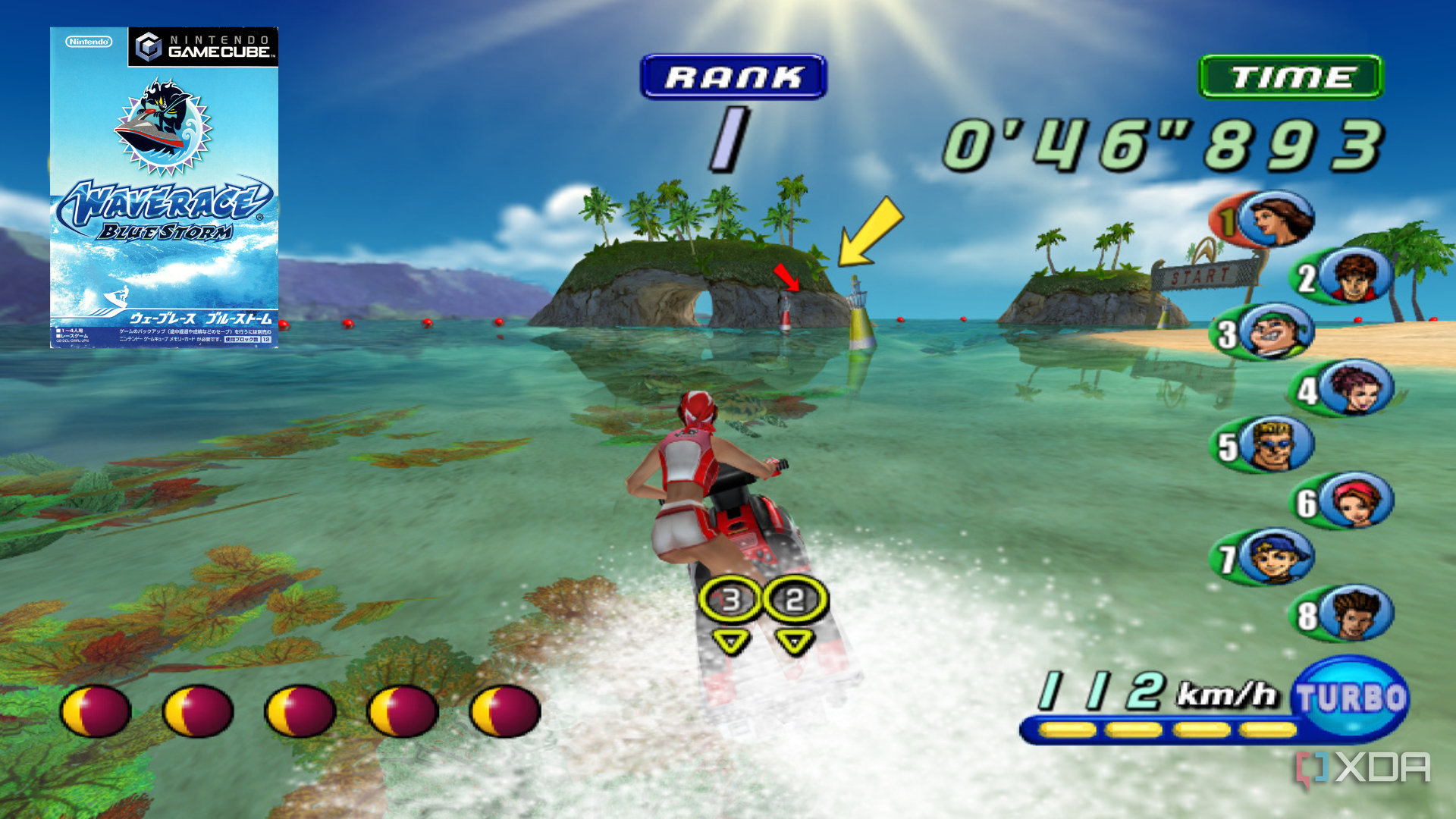 A female racer on a jet ski