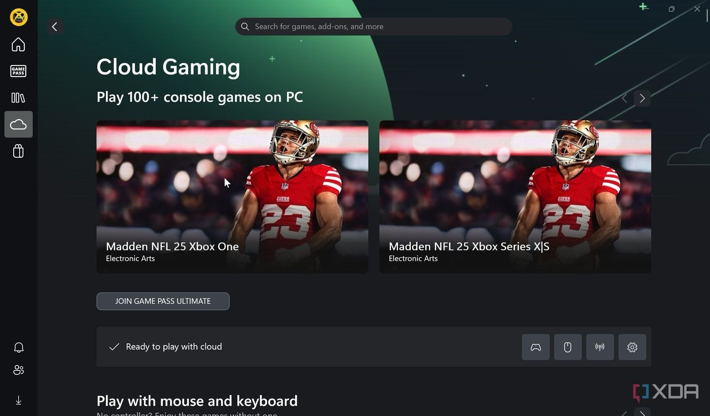 Xbox app on Windows 11 showing cloud-supported games