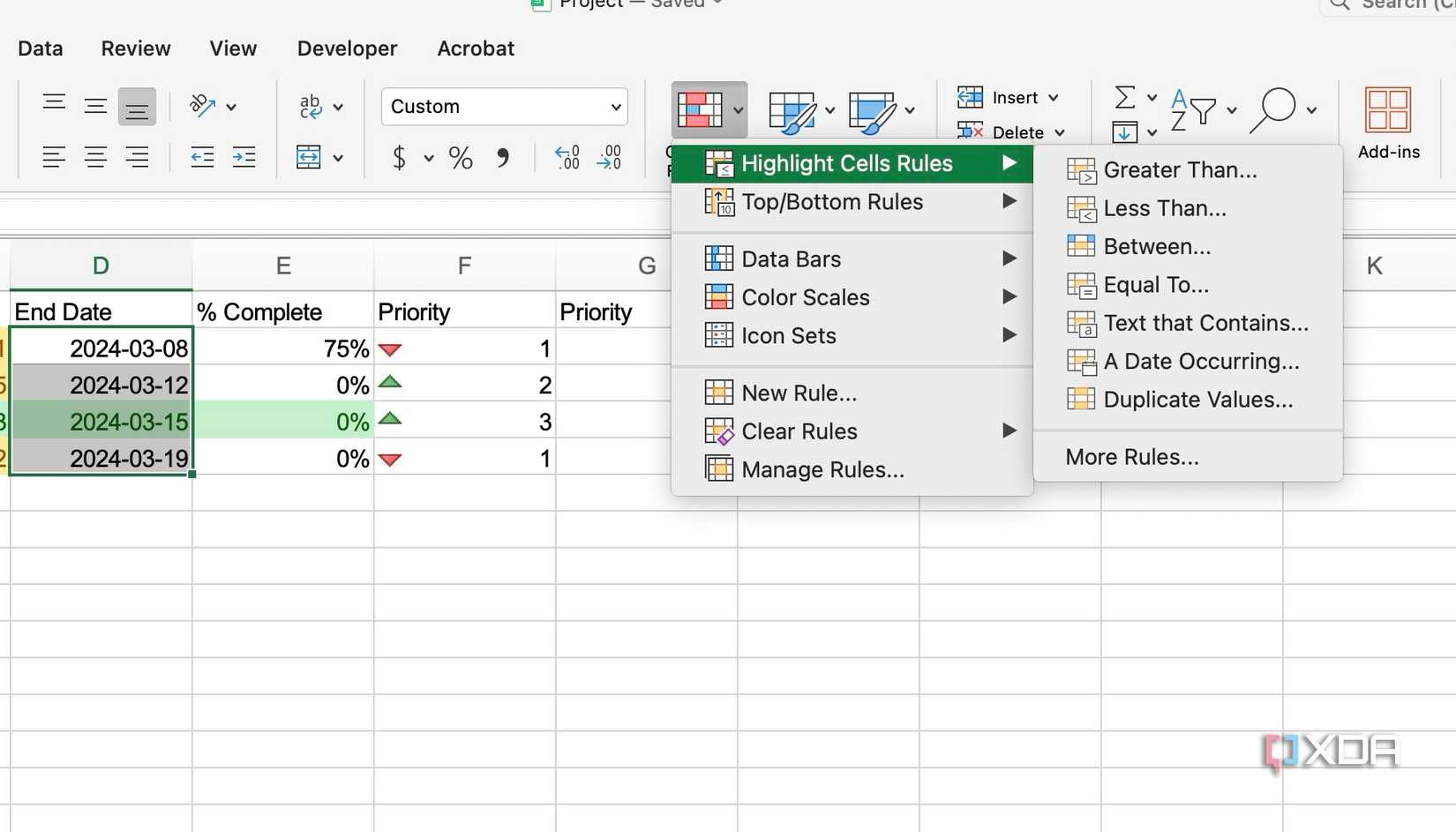 Here is how I use conditional formatting during project management in Excel