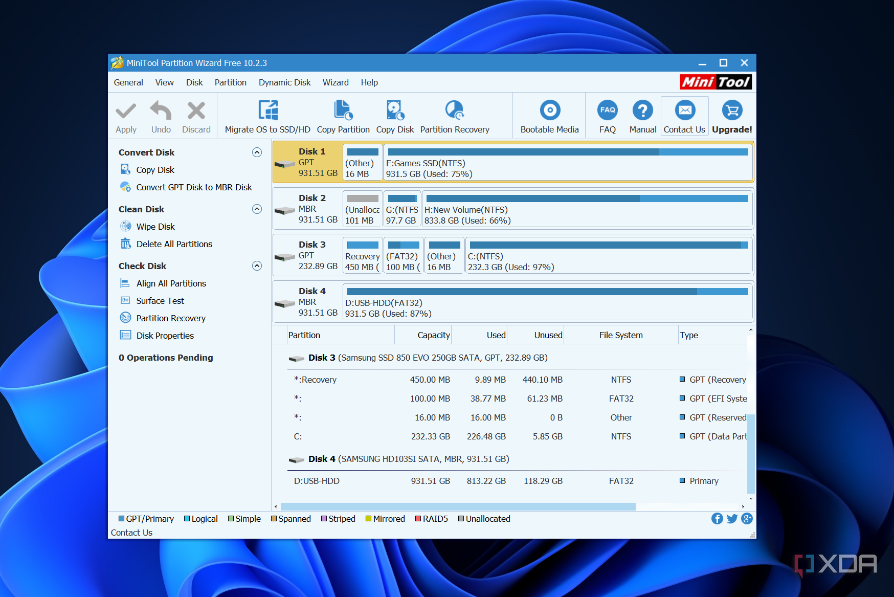 drives shown in the minitool partition wizard app