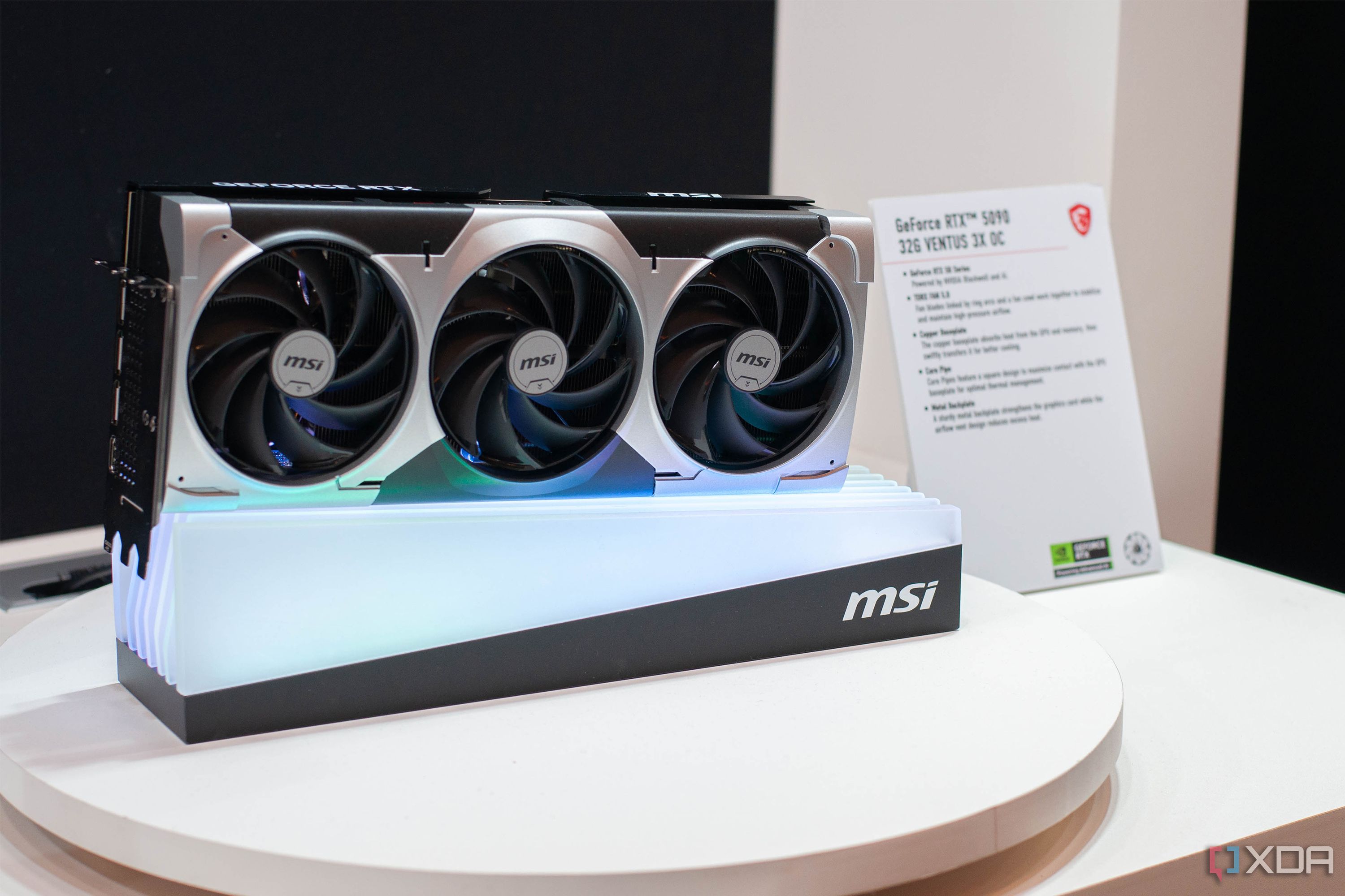 An MSI RTX 5090 on a table at CES 2025