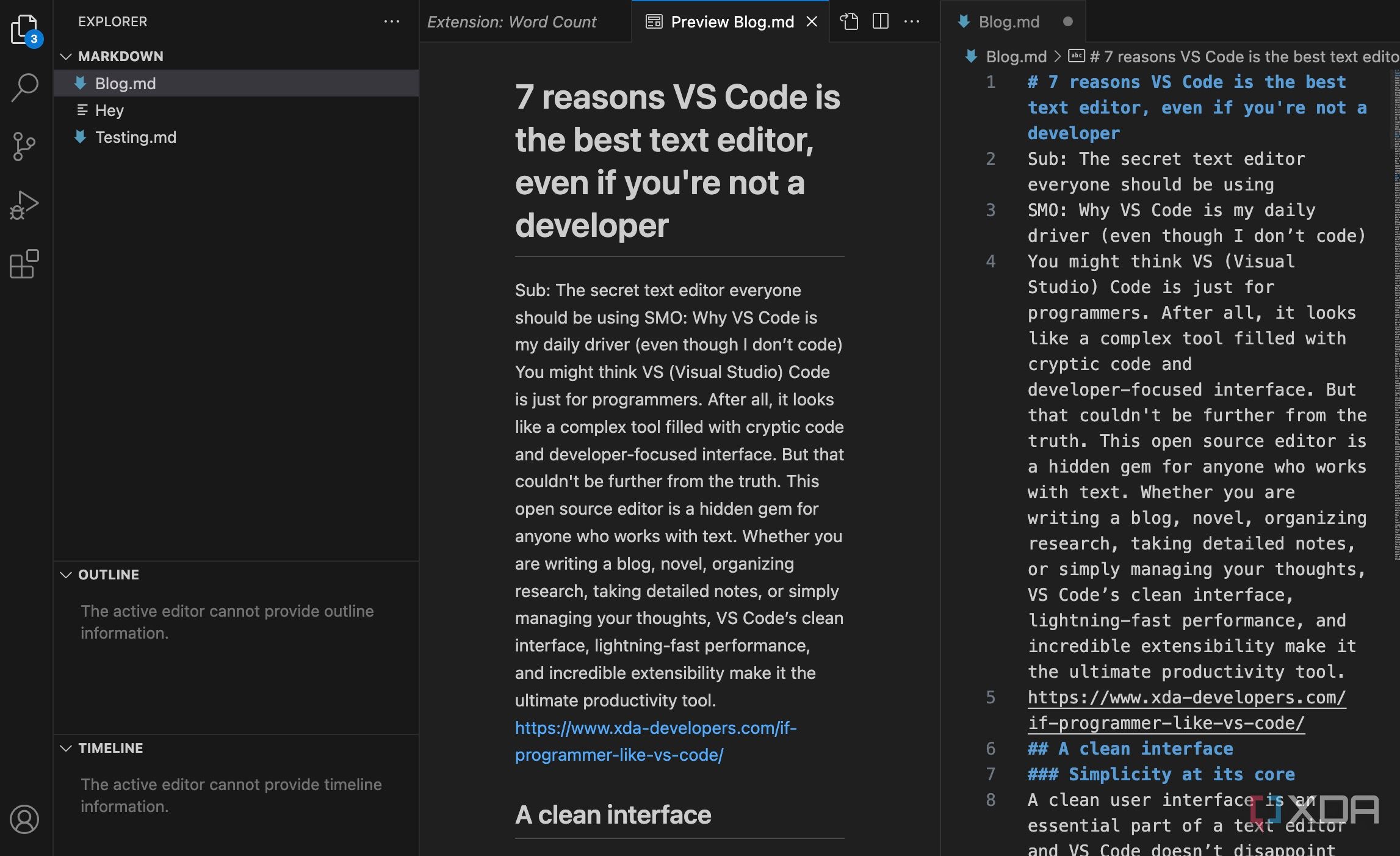 VS Code split view