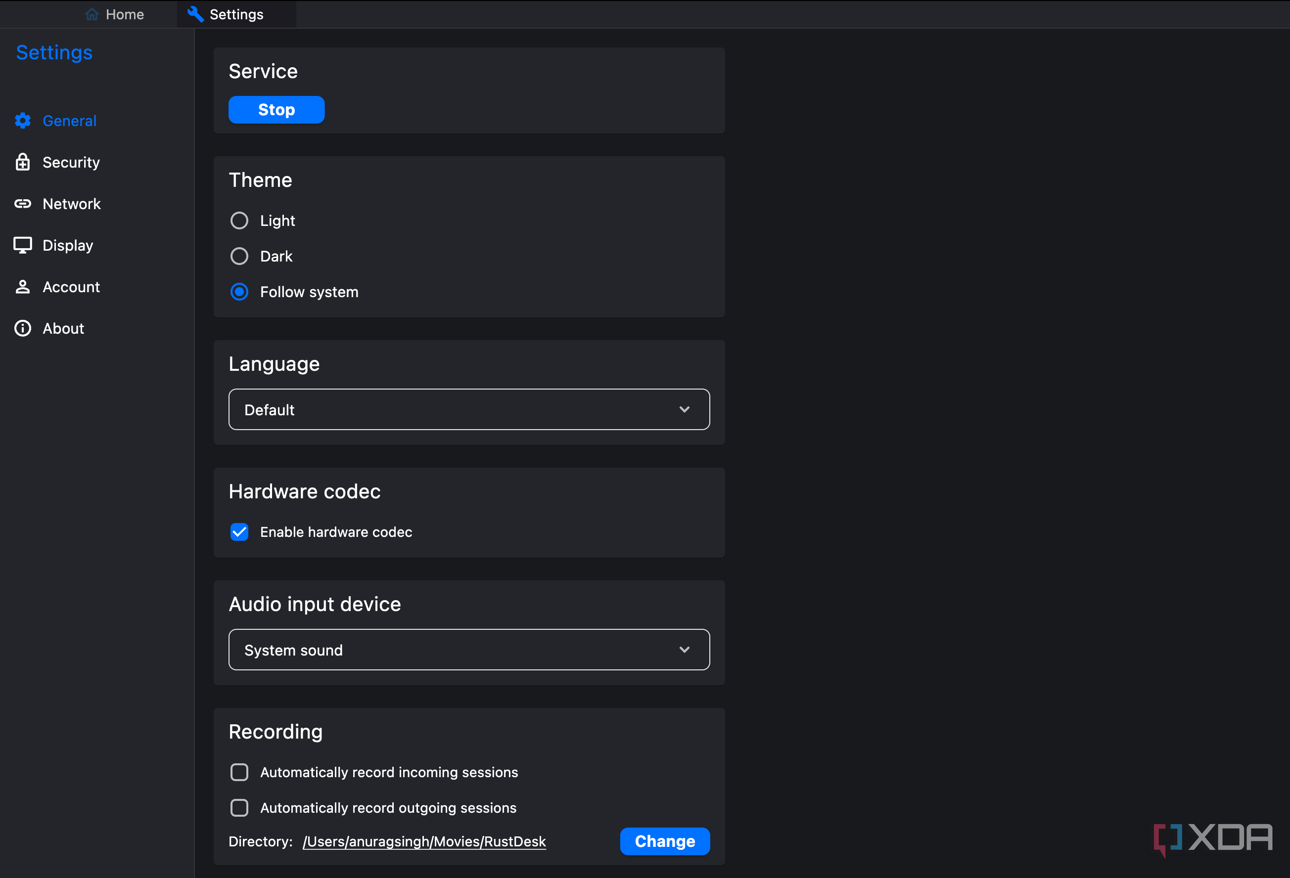 RustDesk General settings