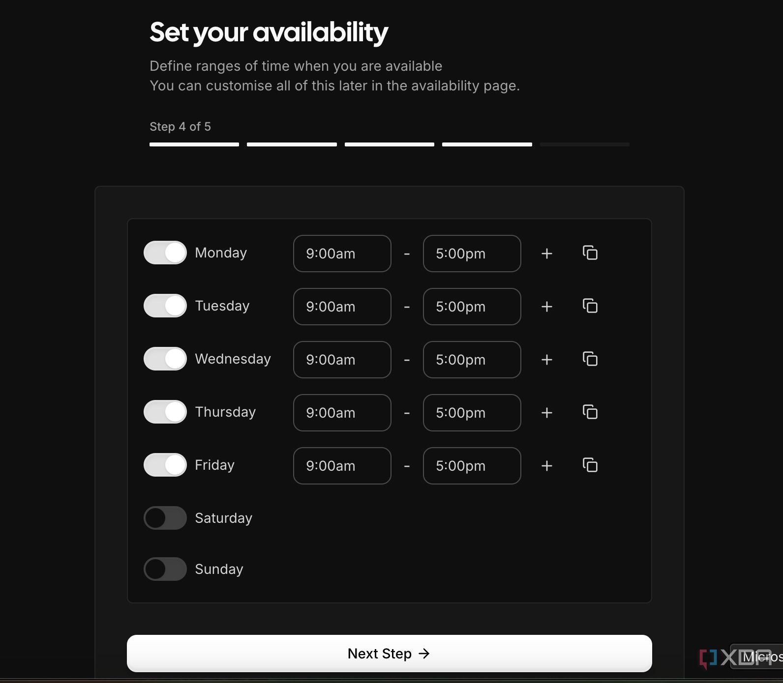 Setting availability on cal