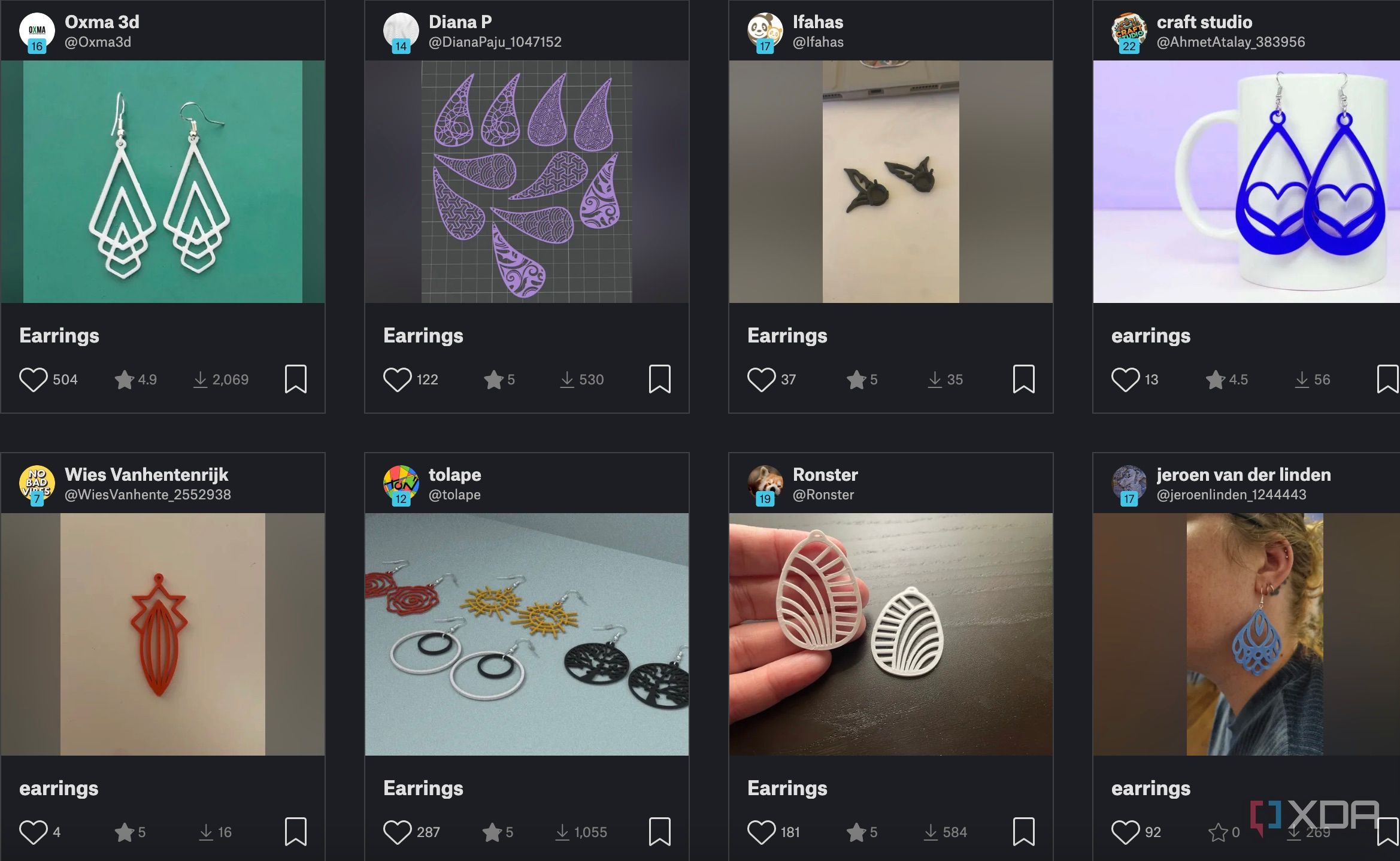 3D printed earring designs