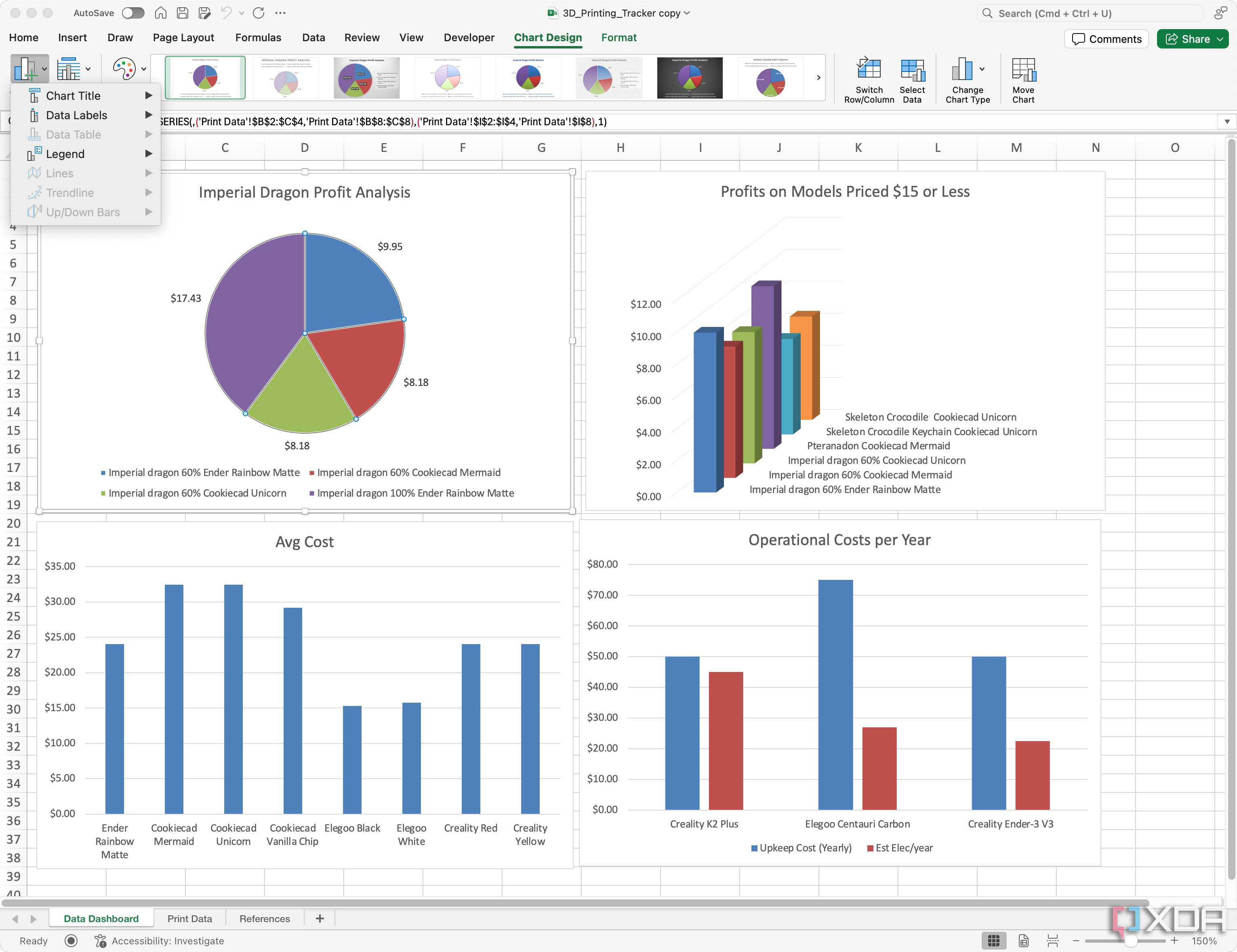 3D printing spreadsheet tweak chart