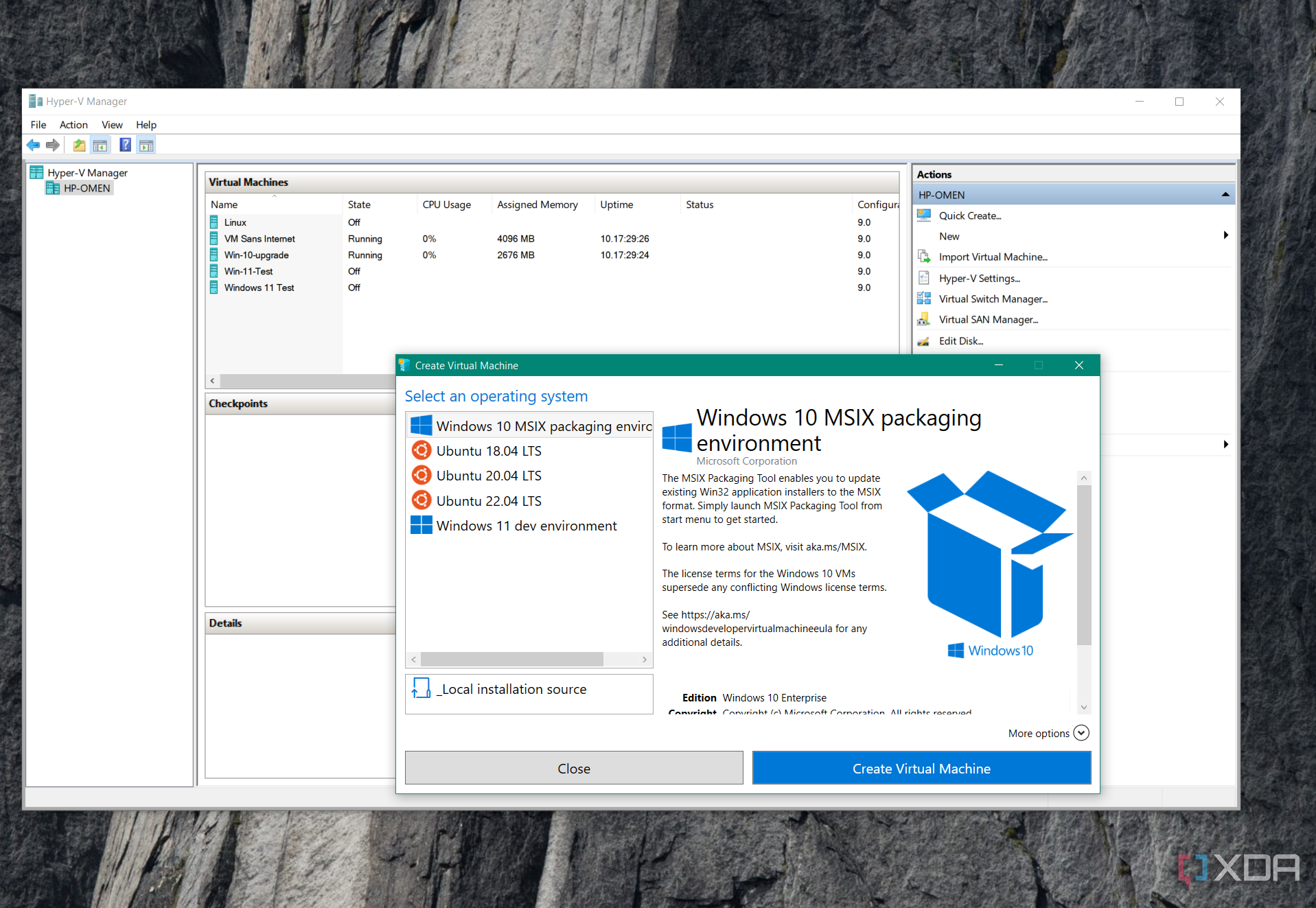 shows quick-create new virtual machine in hyper-V