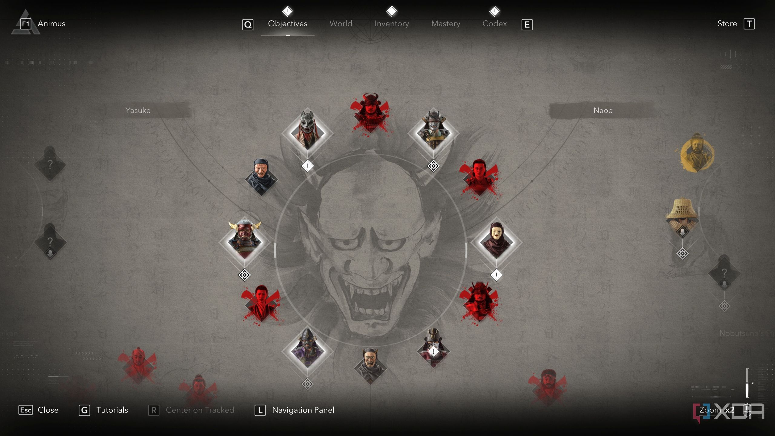 A screenshot from Assassin's Creed Shadows, showing the game's objective board.