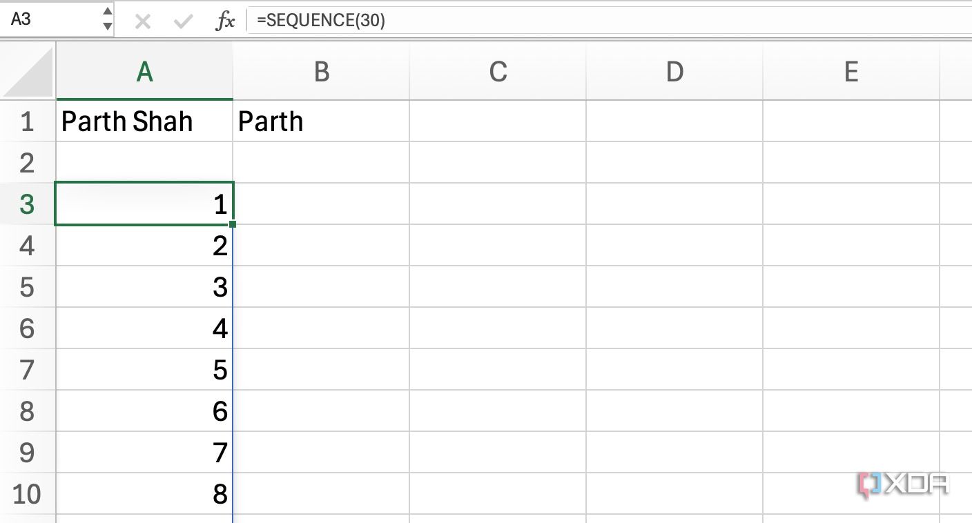 SEQUENCE function in Excel