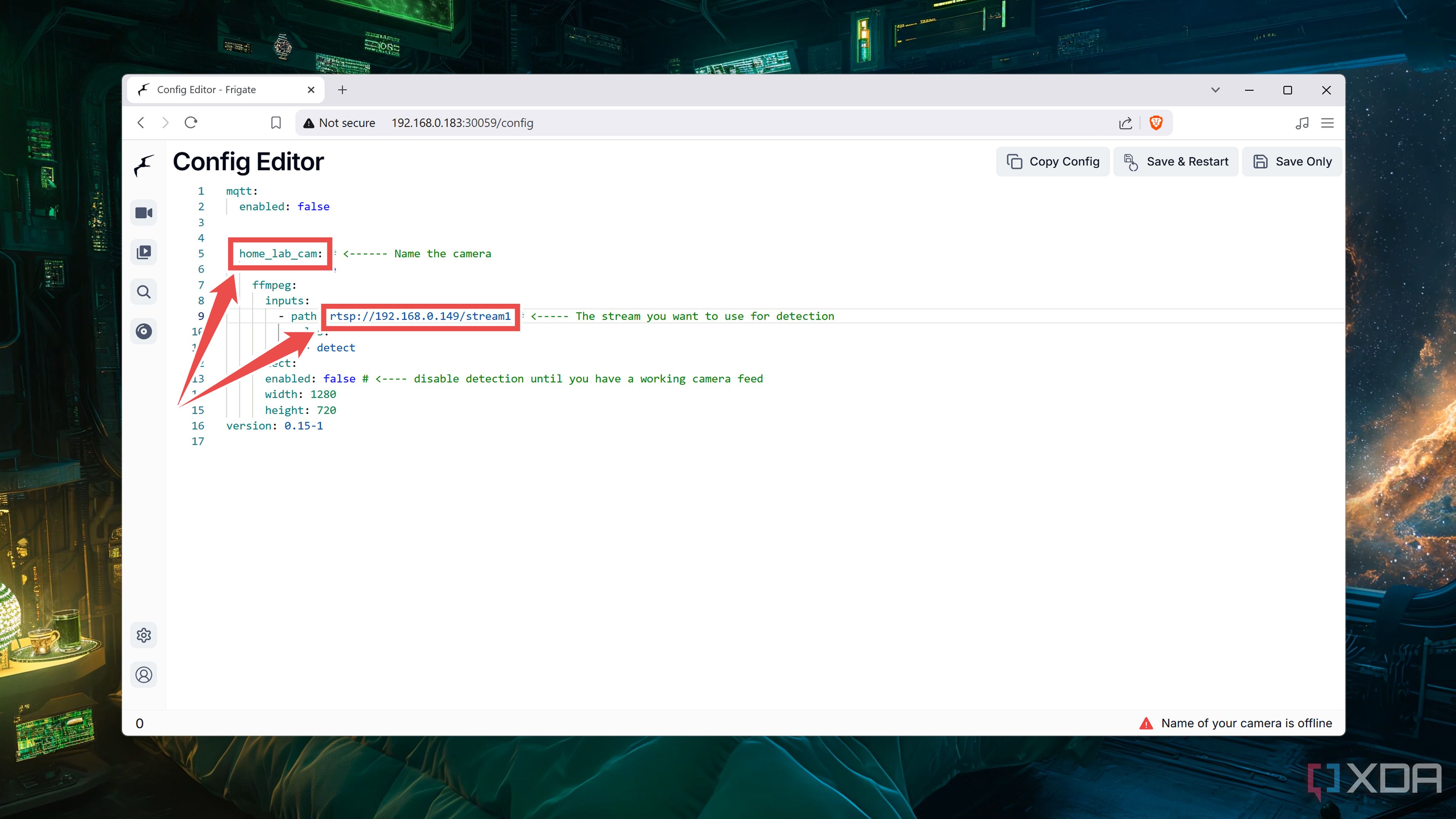 Editing the Frigate Config file