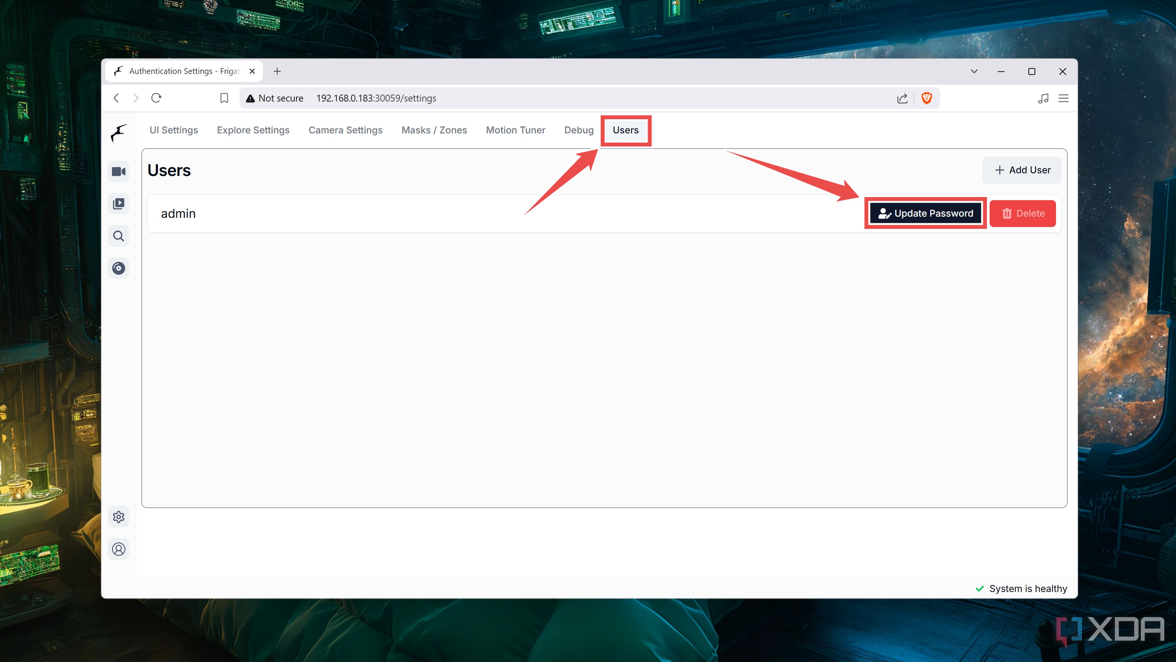 Updating the password of the admin user in the Frigate web UI