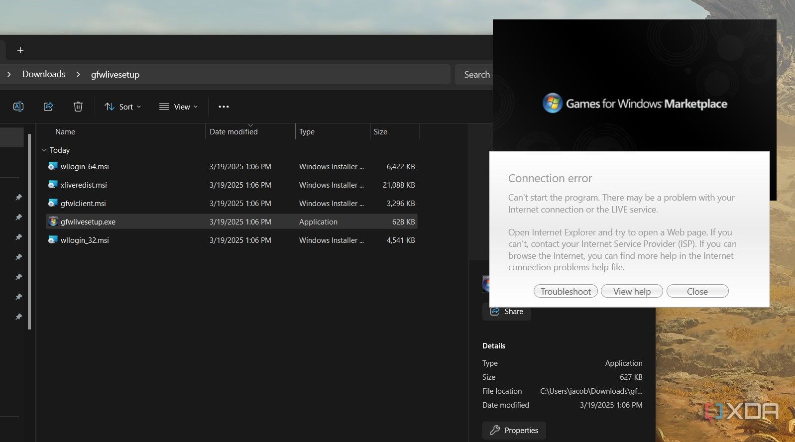 Installation window for Games for Windows Live. 