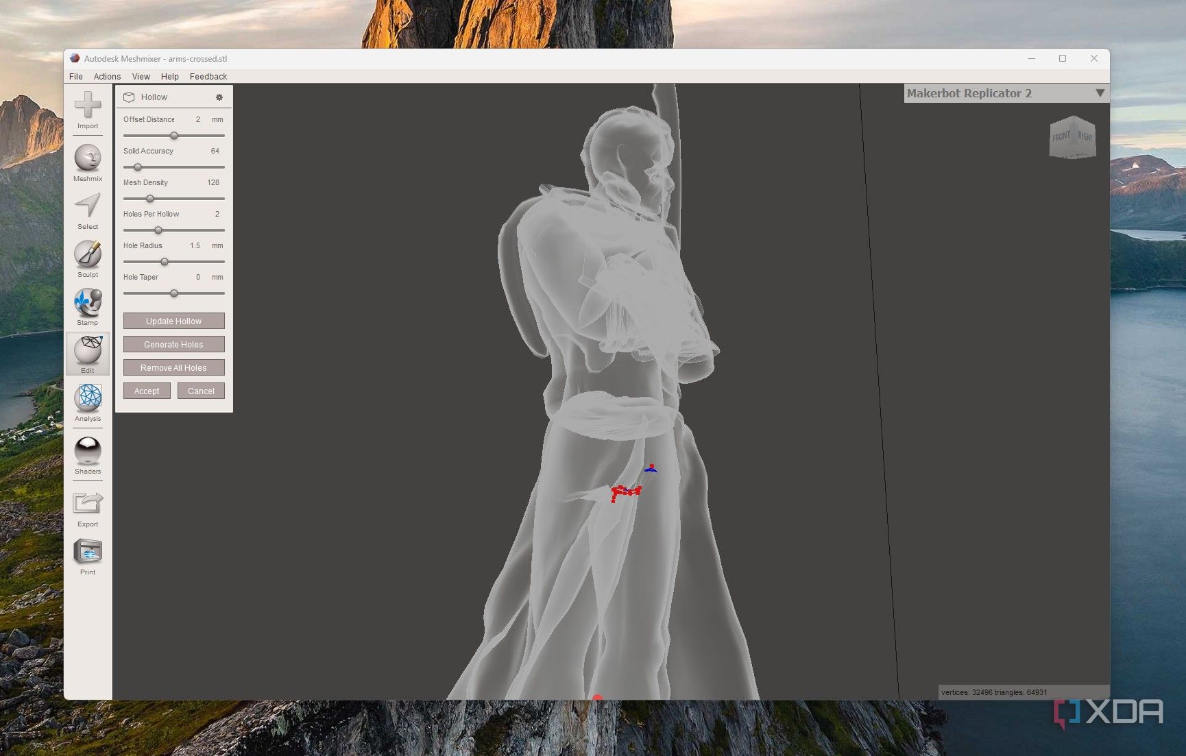 Hollowing files in Meshmixer