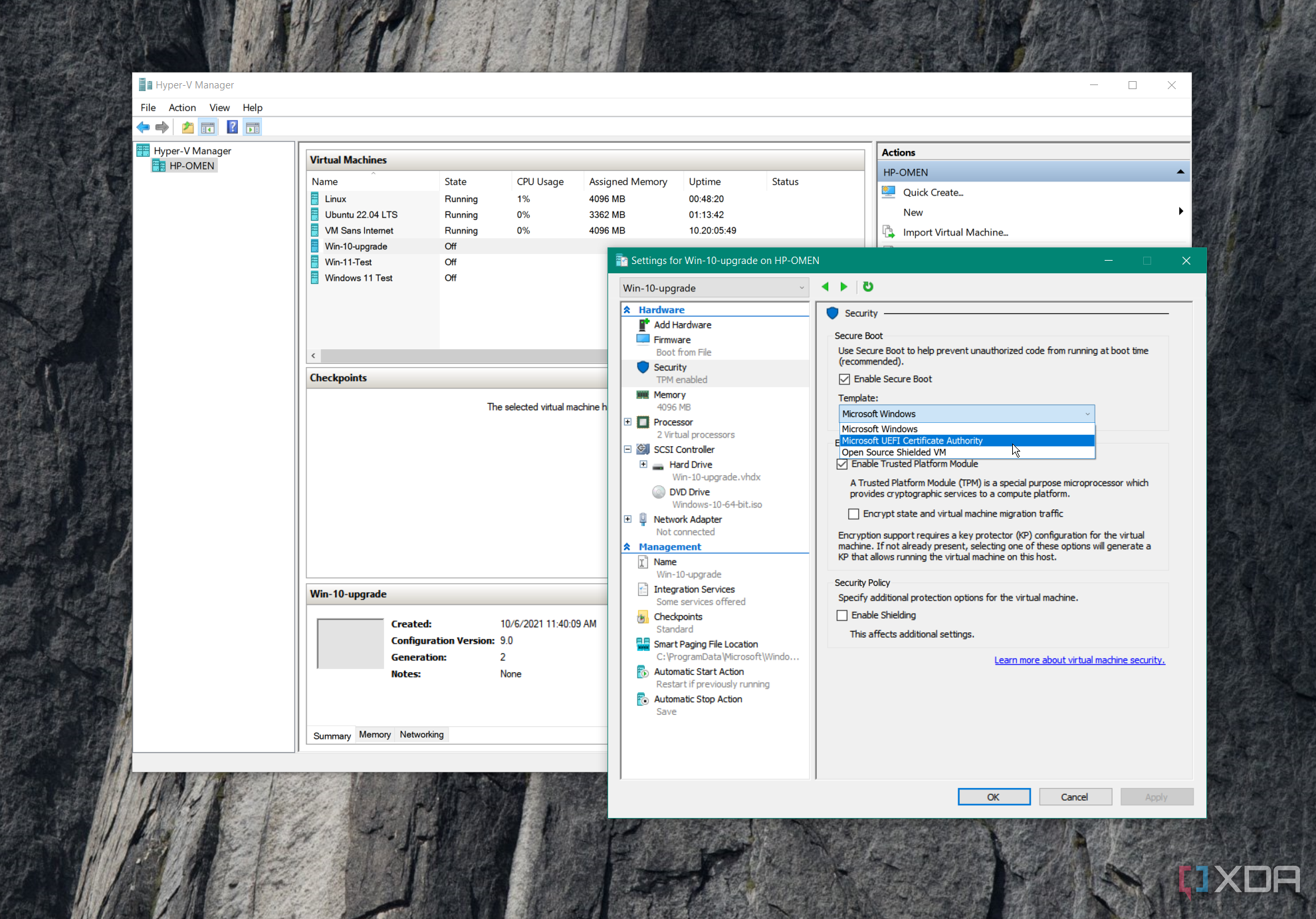 Настройки безопасности Hyper-V TPM в Windows 10 Pro