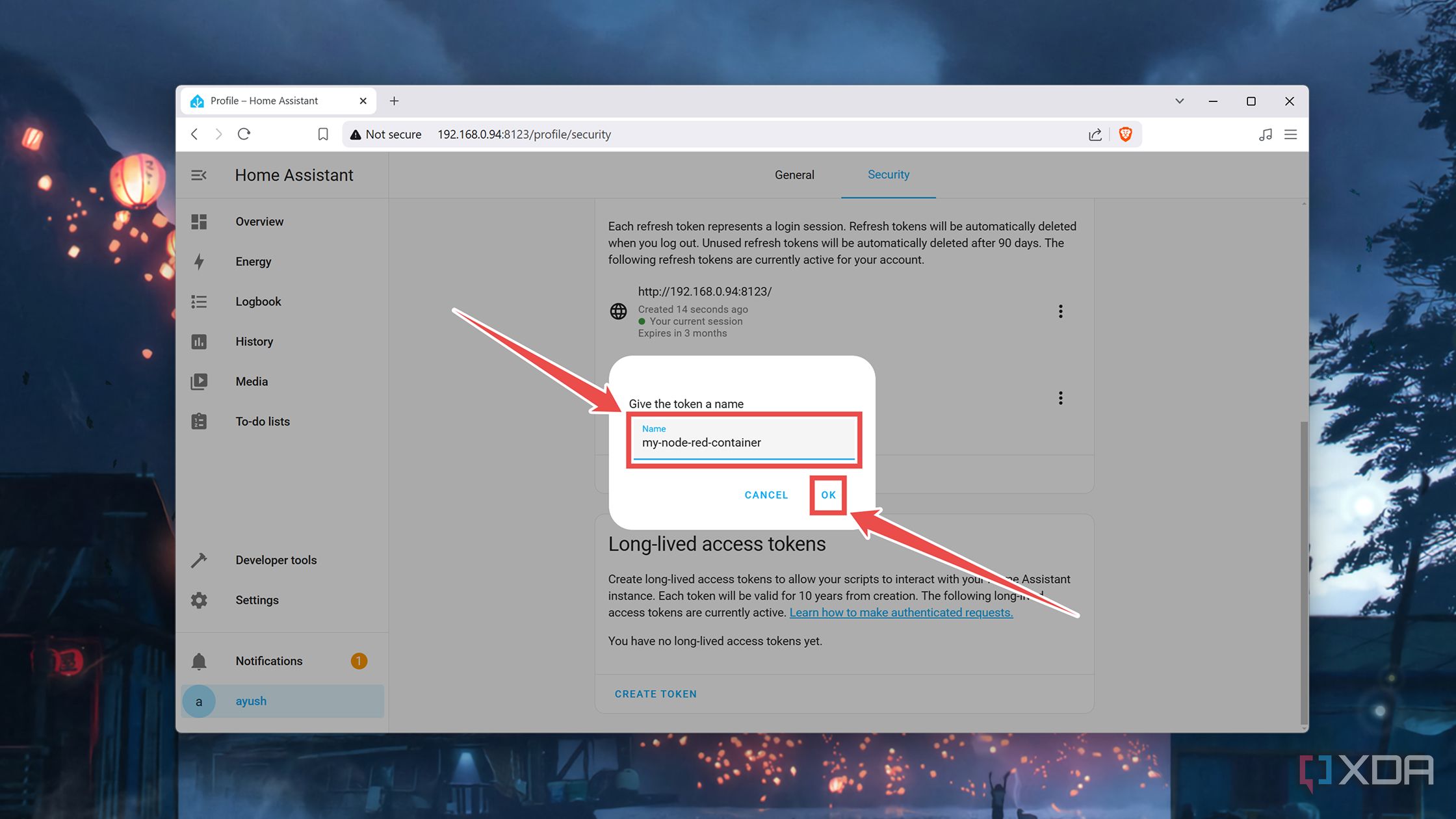 Giving a name to an access token in HASS