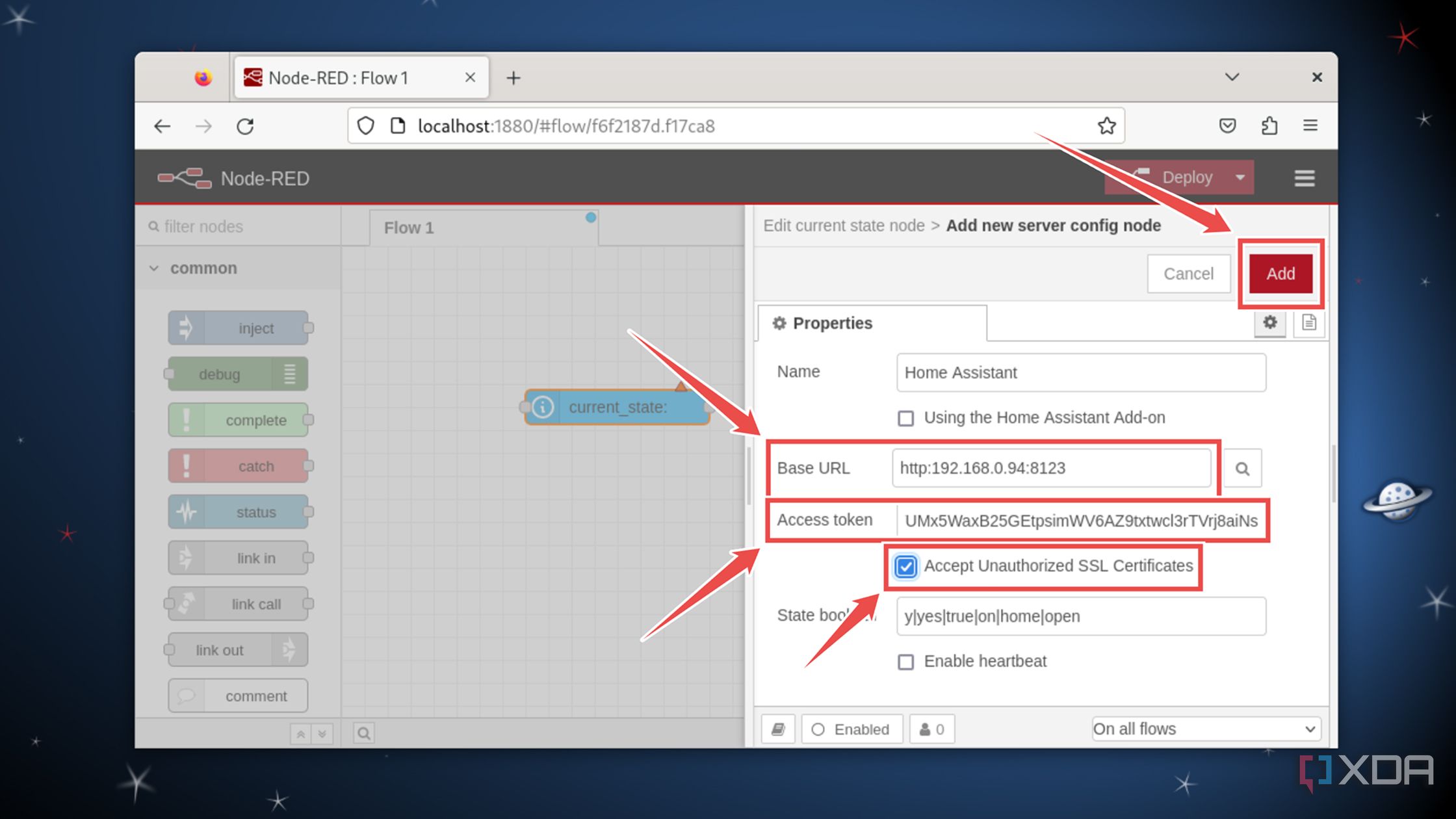 Adding the Home Assistant server to Node-RED