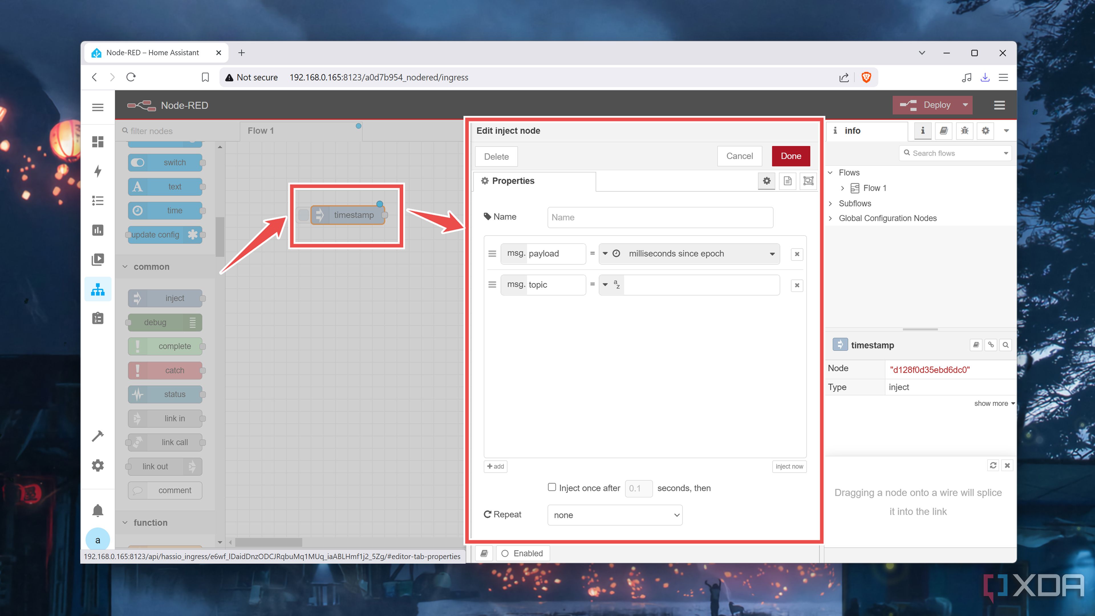 Configuring the nodes in Node-RED