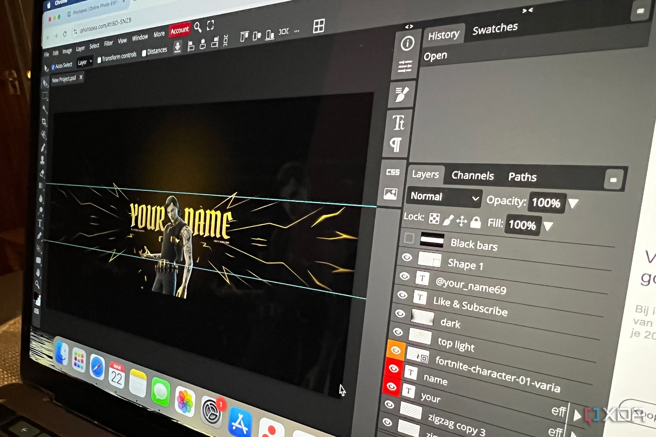 Photopea layers and tools on MacBook