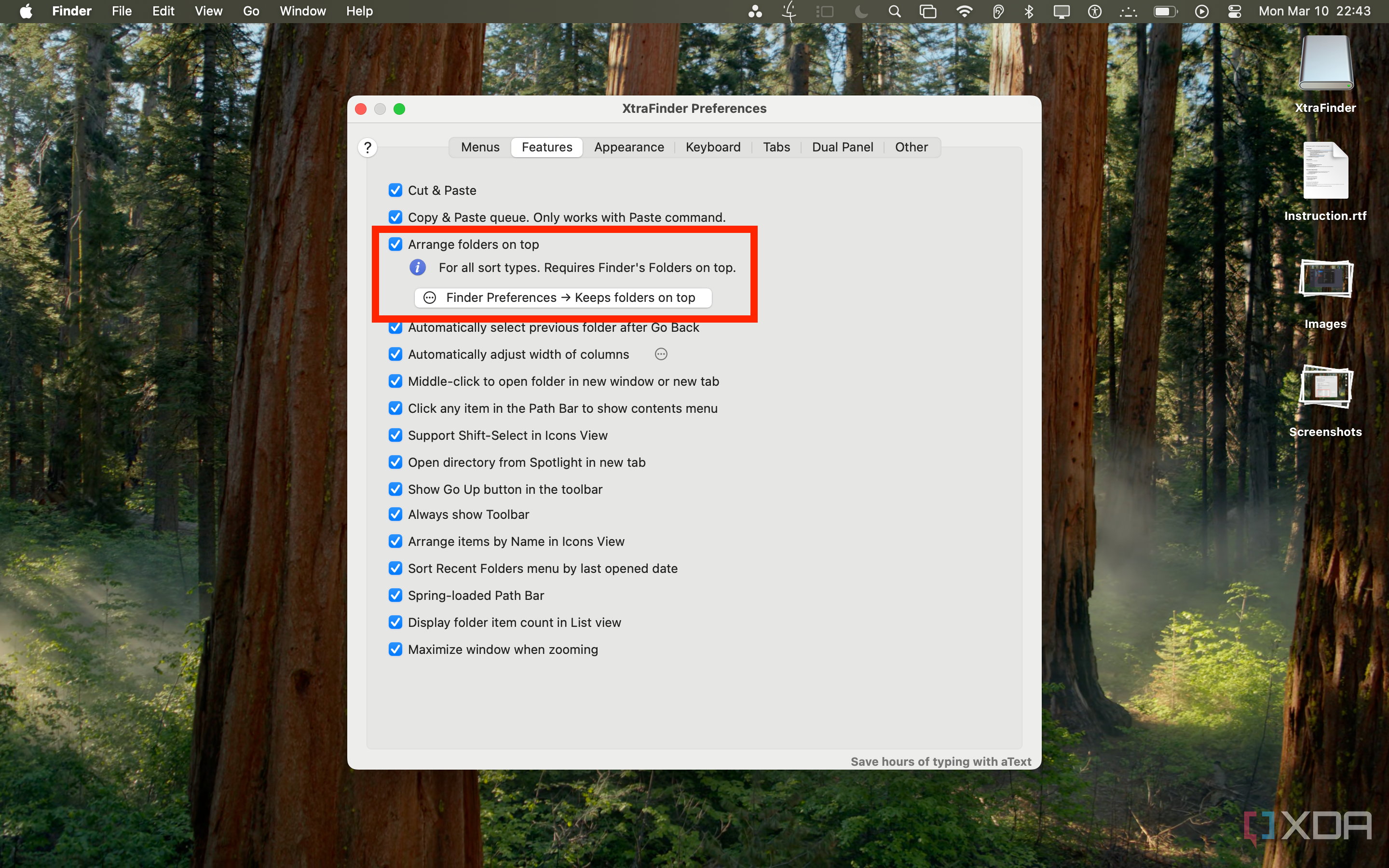 XtraFinder "Arrange folders on top" feature