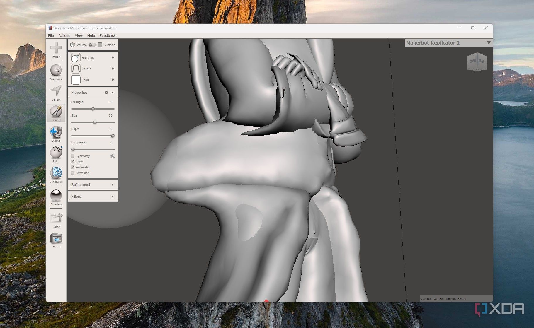 Using the drag brush in meshmixer