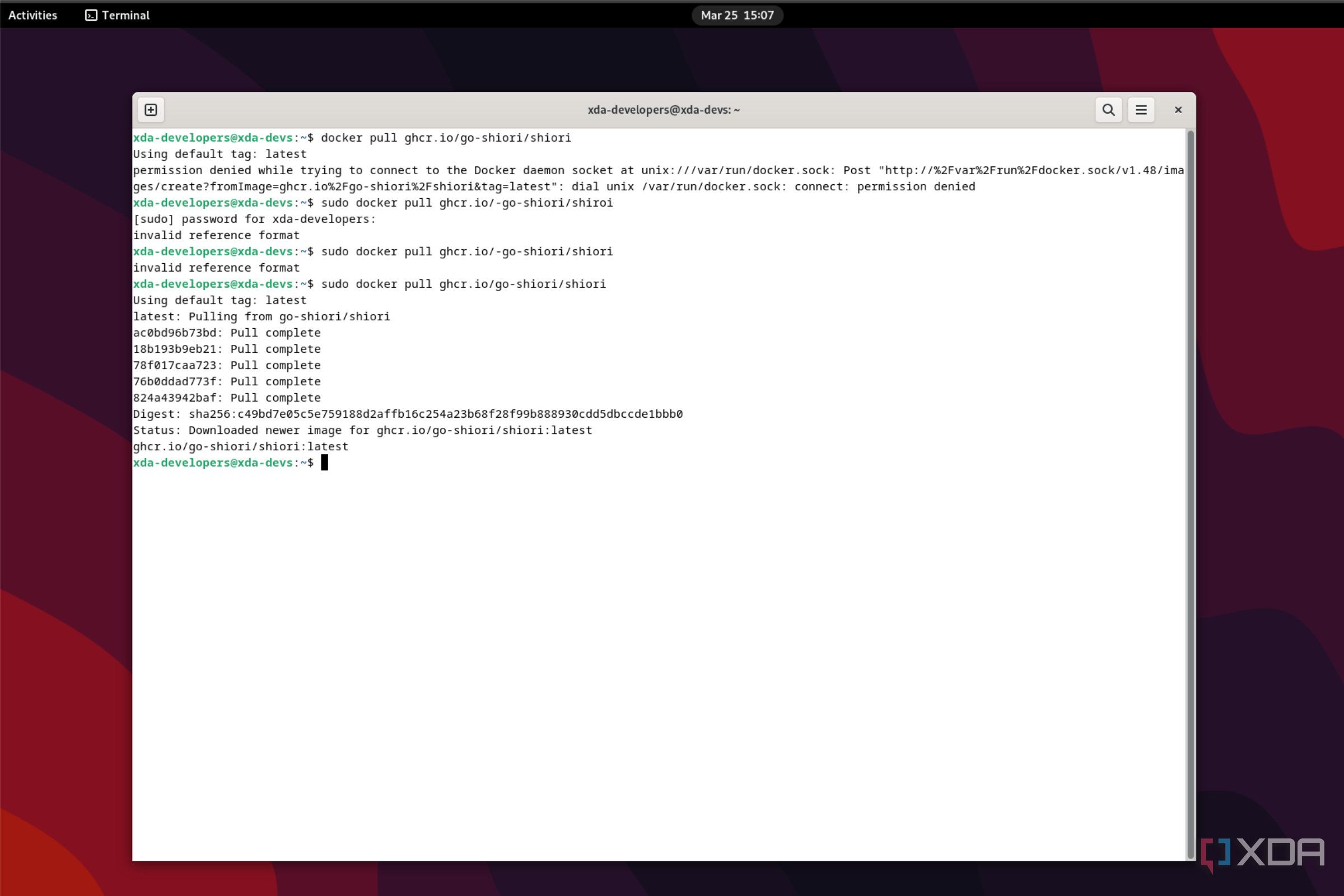 screenshot of terminal showing shiori being installed